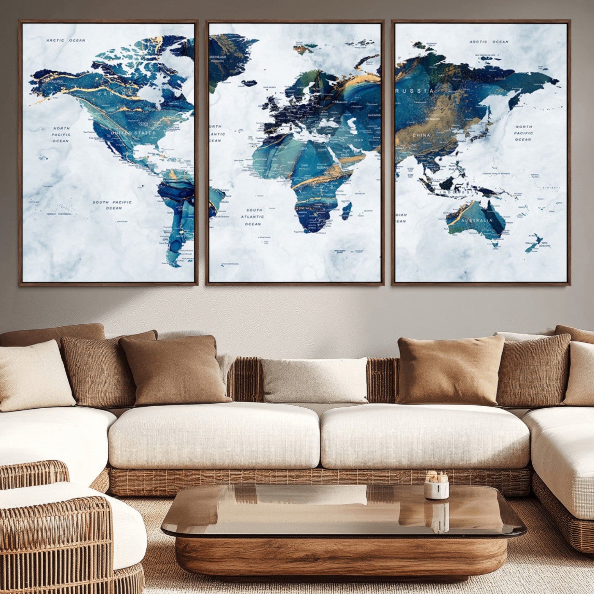 53819-MGV-CV-36X24-Push Pin World Map Canvas Print – Framed Travel Map Wall Art for Couples, Anniversary Gift, Modern Home or Office Decor
