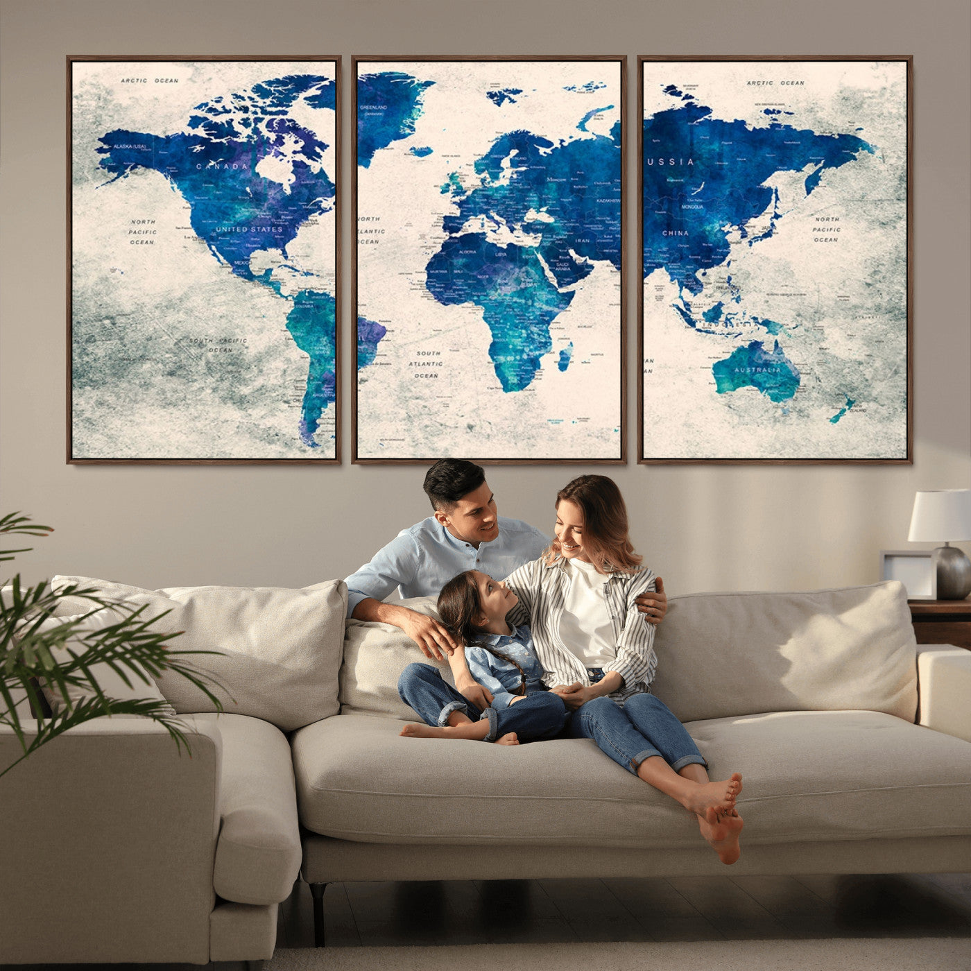MGV-FC-60X30-3P - Push Pin World Map Canvas Print – Framed Wall Art for Couples to Track Their Travels – Anniversary