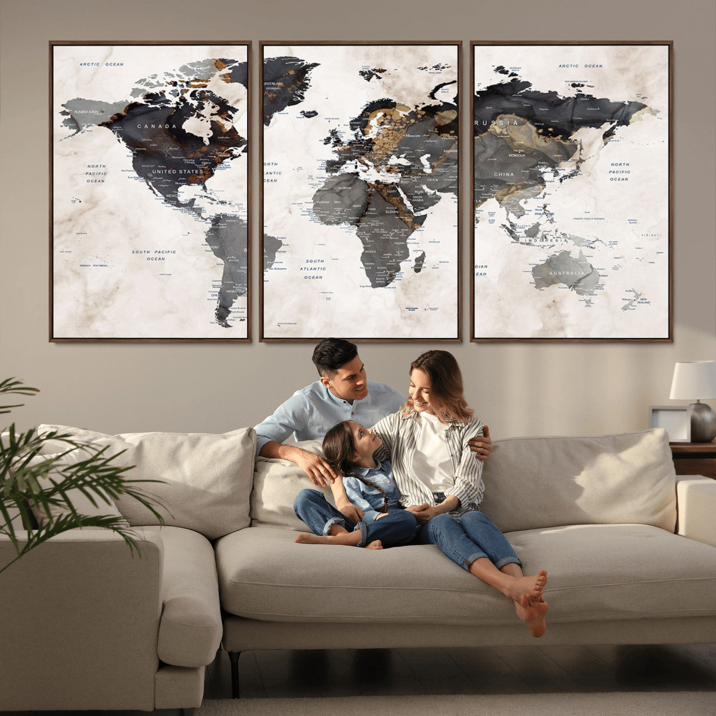 MGV-FC-60X30-3P - Push Pin World Map Canvas Print – Framed Wall Art for Couples to Track Their Travels – Anniversary