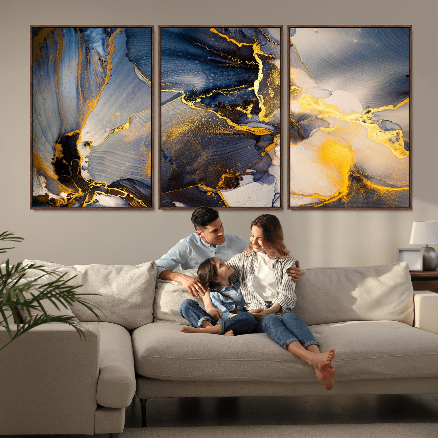 42100-MGV-CV-36X24-Large Abstract Wall Art Print - Gold and Blue Abstract Canvas Wall Art | Fluid Ink Modern Luxury Wall Decor for Living Room Decor