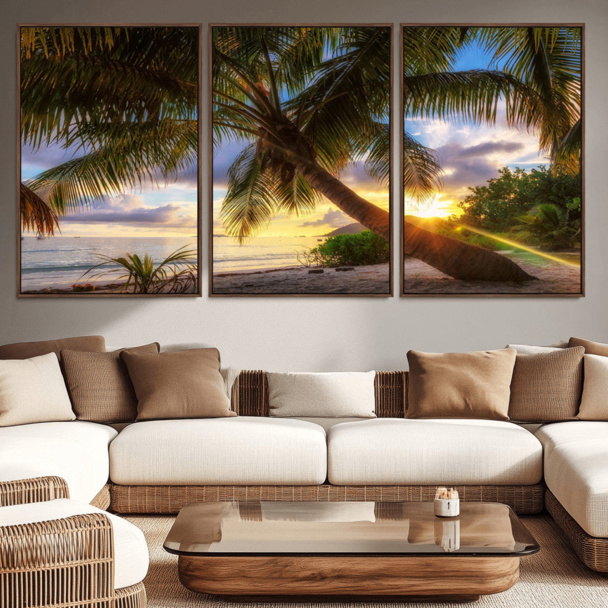 49751-MGV-CV-36X24-Tropical Island Sunset on the Beach Palms Wall Art Canvas Print