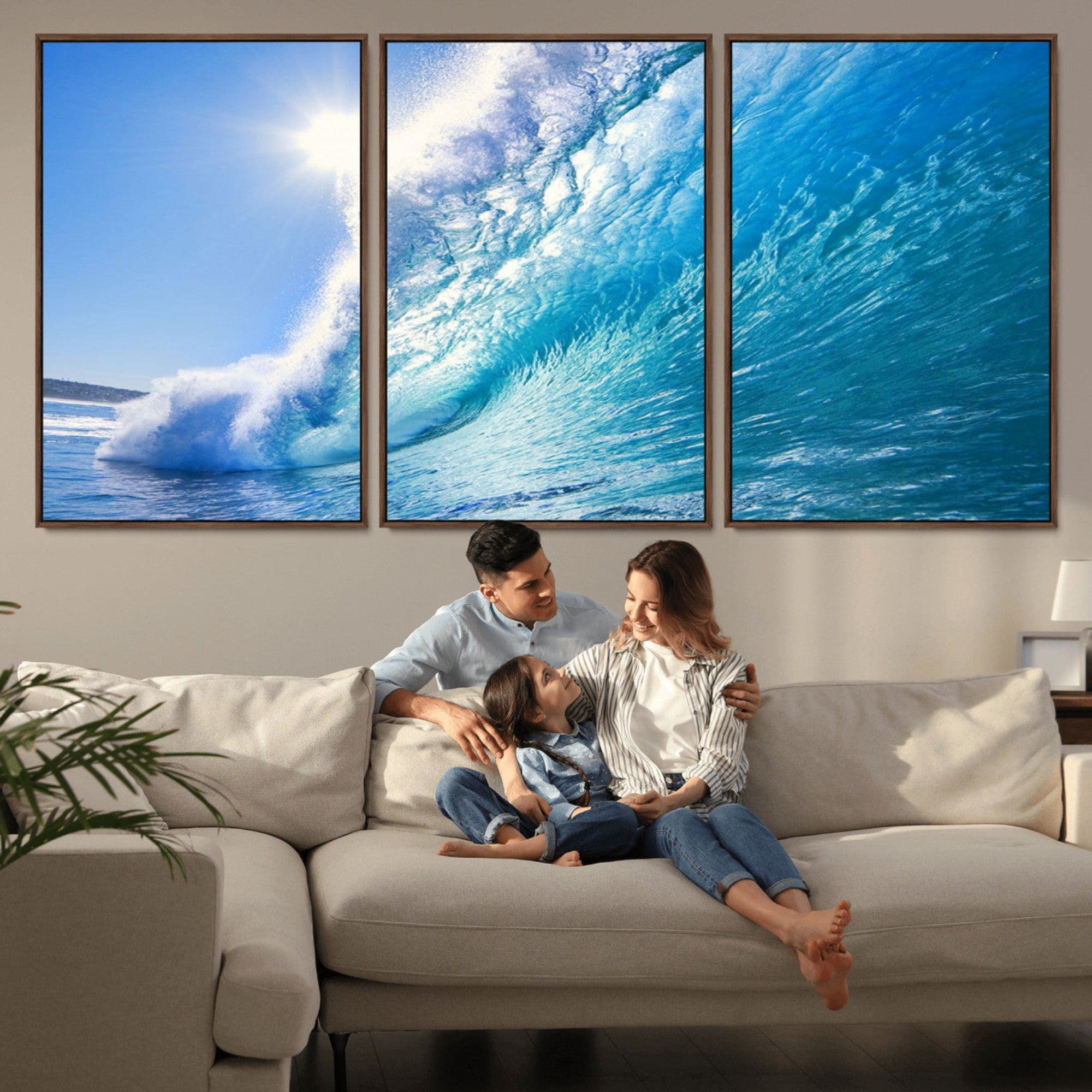 37494-MGV-CV-36X24-Blue Big Wave Surfing Ocean Canvas Wall Art Artwork Print