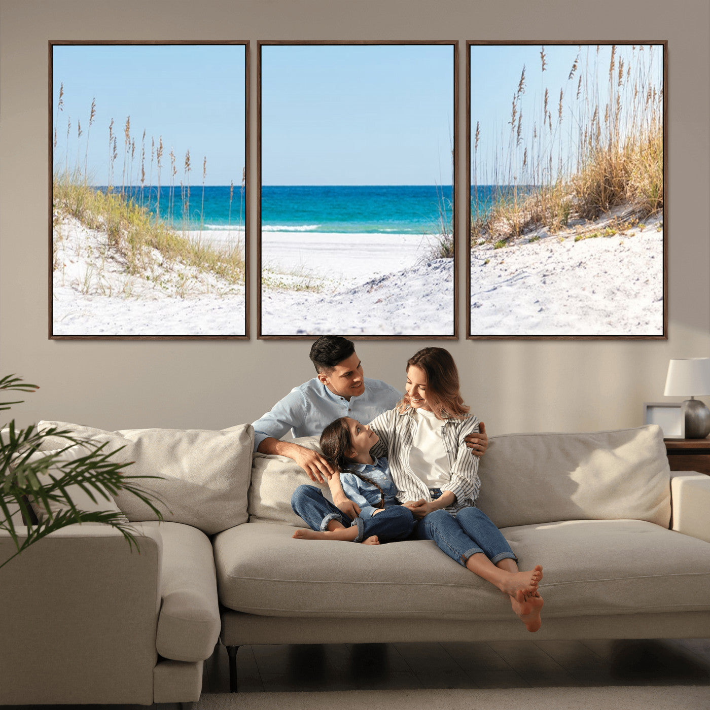 MGV-FC-60X30-3P - Serene Coastal Dune Path with Ocean View, 3-Panel Beach Canvas Wall Art, Tranquil Seascape Giclee Print, Gallery Wrap, Perfect for Coastal Home Decor