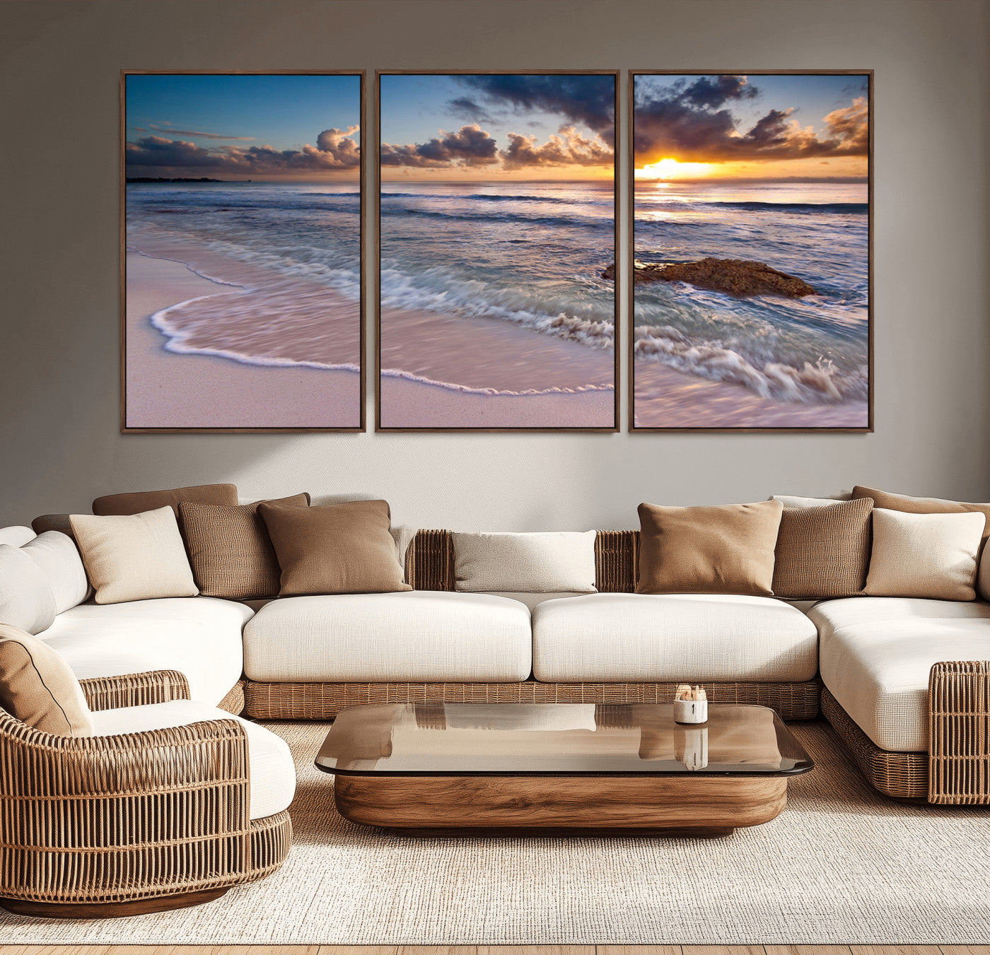 MGV-FC-60X30-3P - Sea Ocean Sunset Beach Wall Art Canvas Print