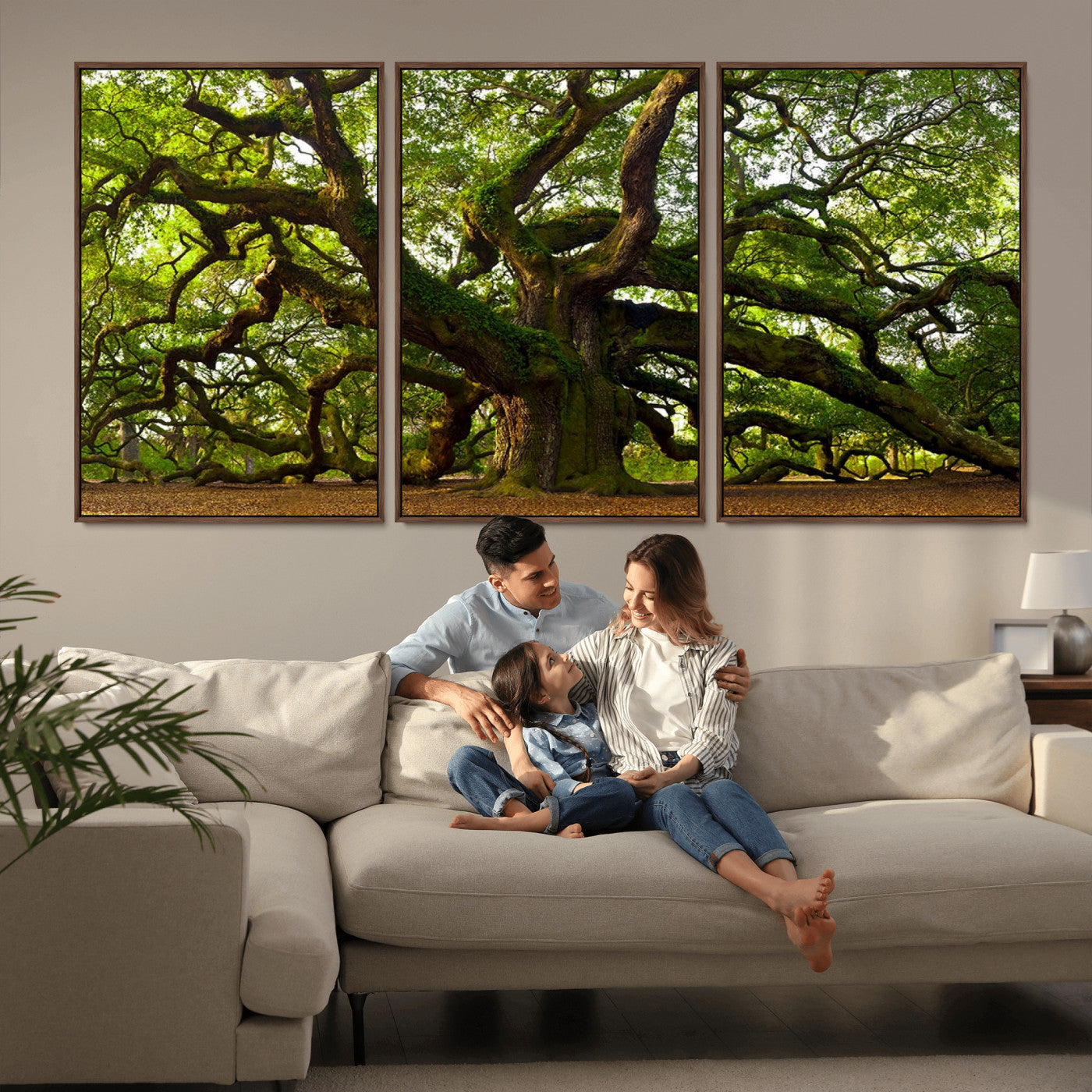 MGV-FC-60X30-3P - Angel Oak Tree Wall Art Canvas Print | Forest Tree Nature Photography Print on Canvas | Large Triptych Art for Living Room or Office Decor
