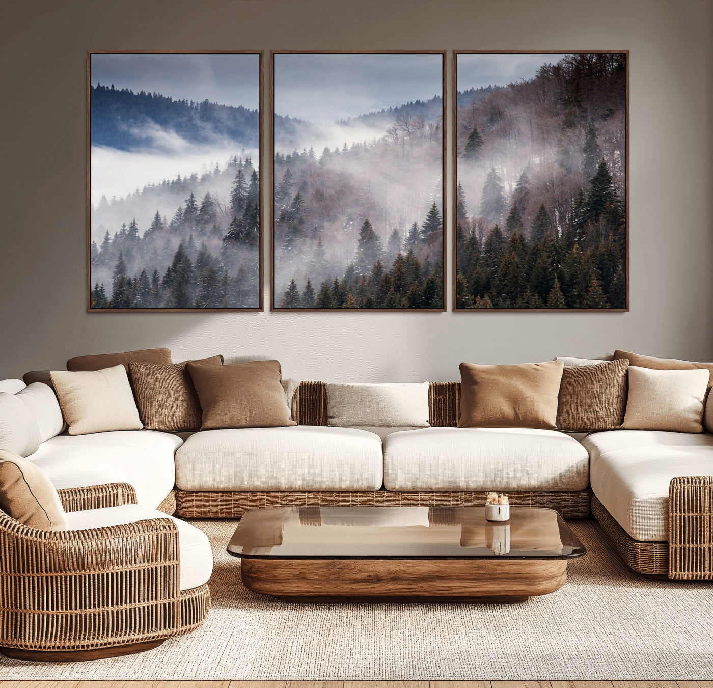 MGV-FC-60X30-3P - Beautiful Rising Fog in Winter Mountain Landscape- Framed Rising Fog in Winter Mountain Canvas