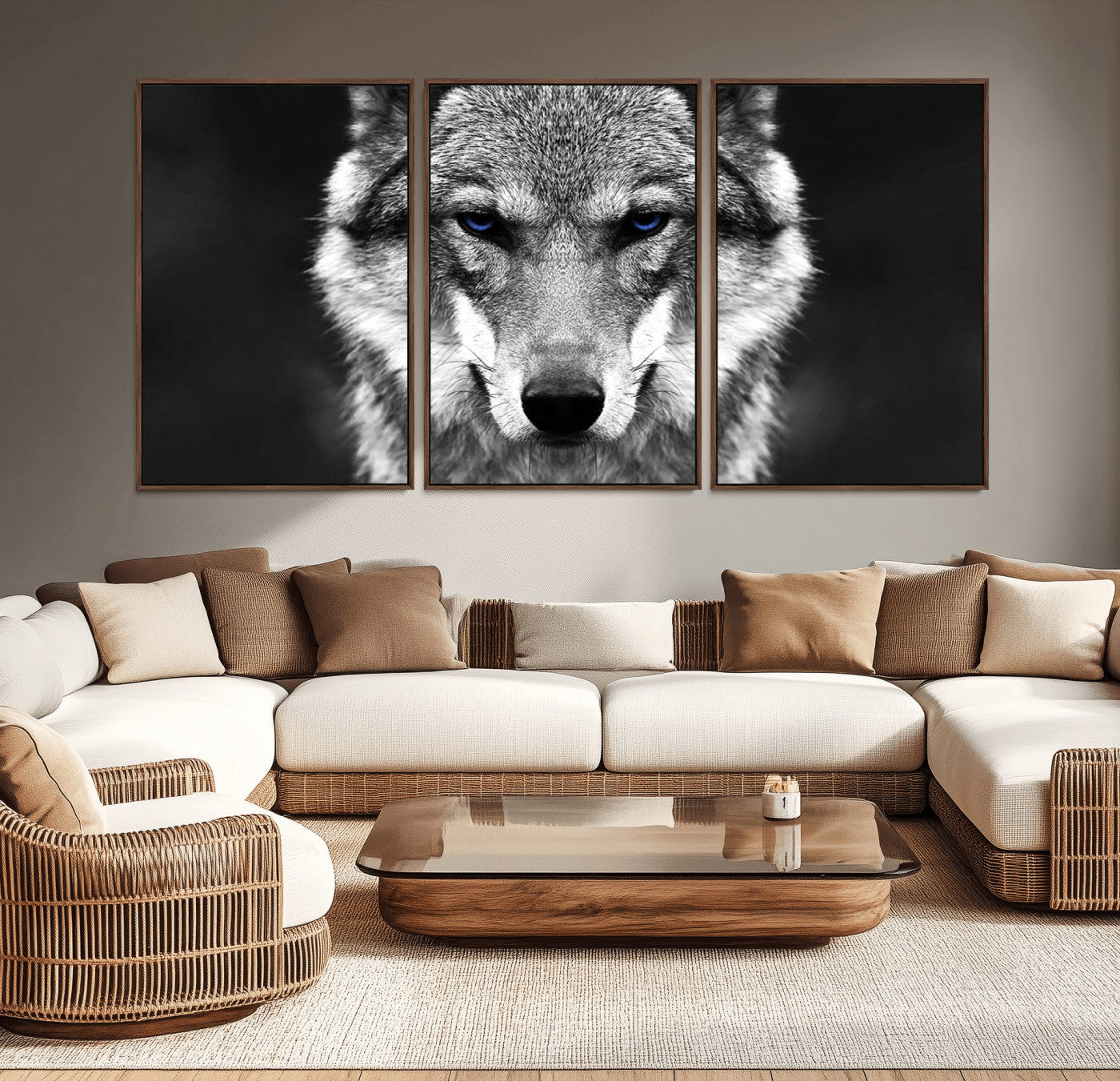 MGV-FC-60X30-3P - Black and White Wild Wolf Wall Art Canvas Print