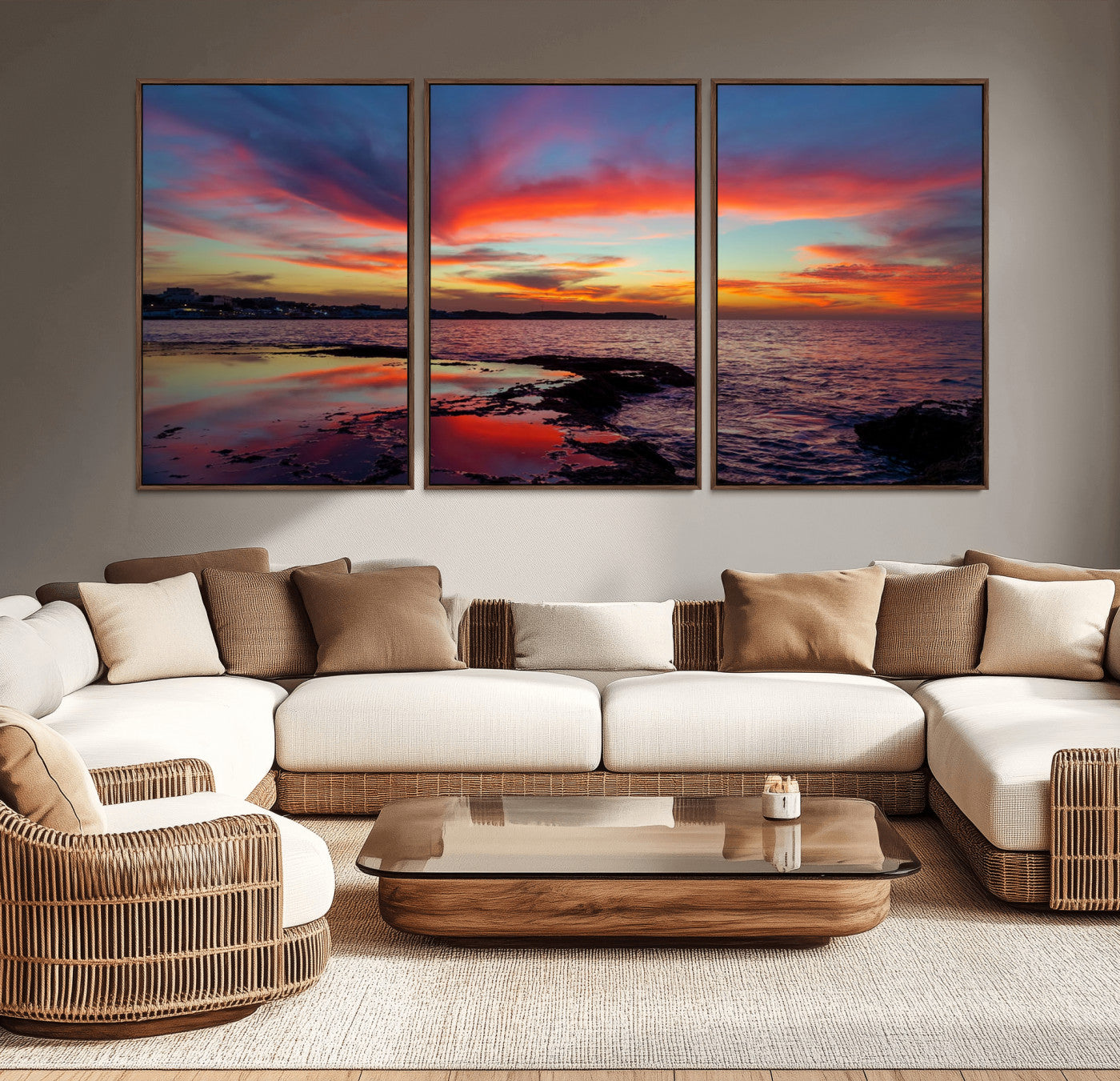 MGV-FC-60X30-3P - Glorious Sunset on The Beach Wall Art Canvas Print