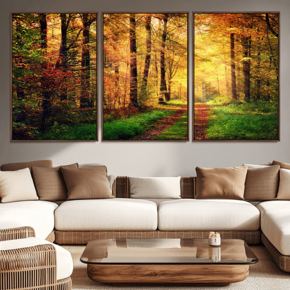 Sunlight Through Trees Wall Art Canvas Print | Autumn Forest Wall Art