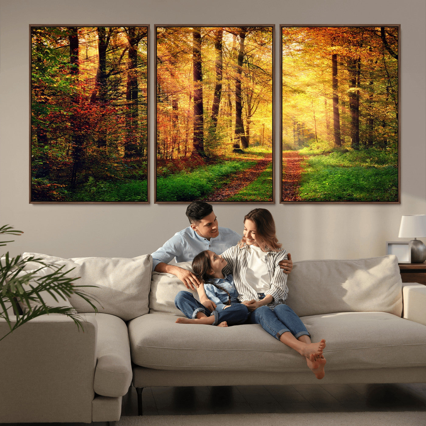 MGV-FC-60X30-3P - Forest Fall Wall Art Print - Sunlight Through Trees Wall Art Canvas Print
