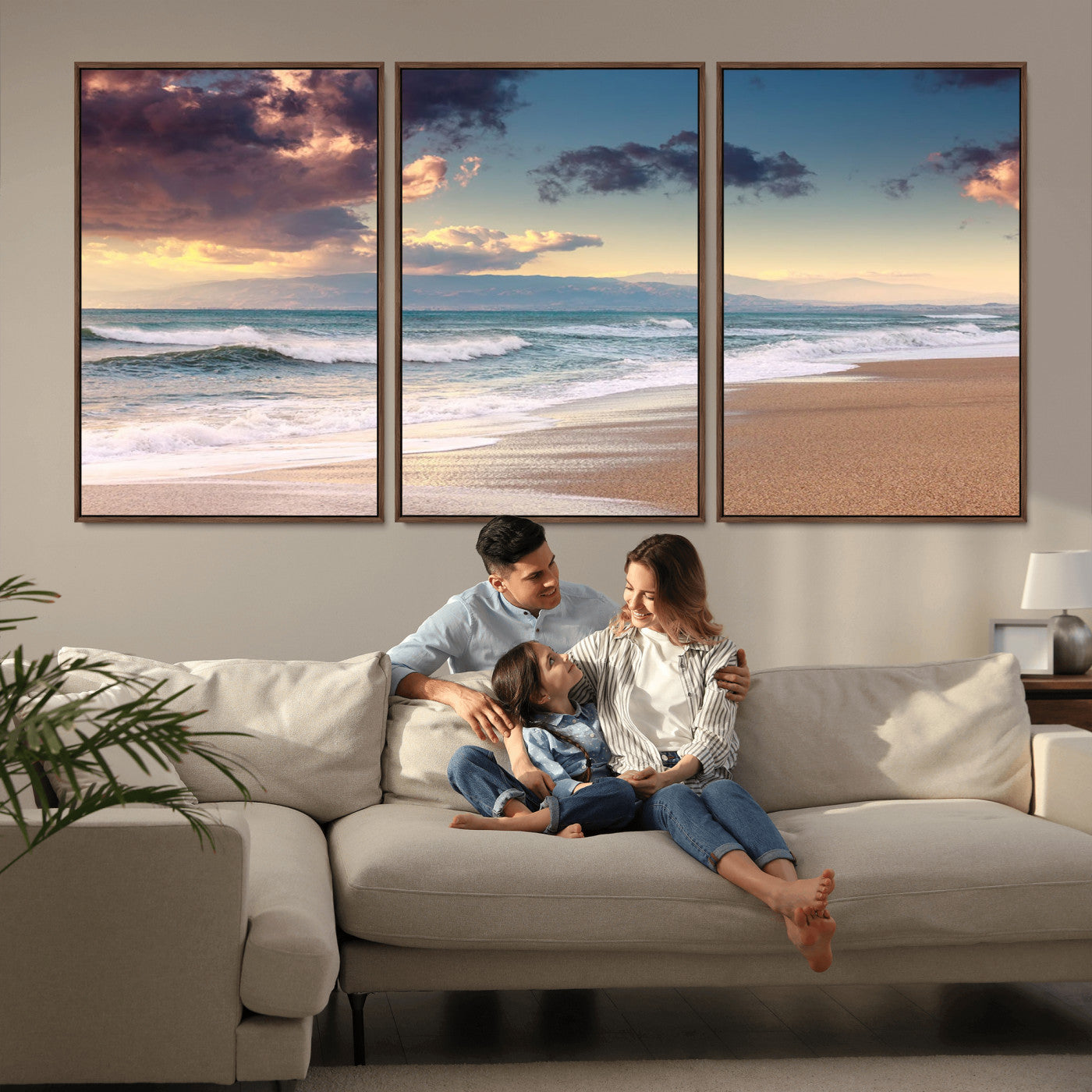 MGV-FC-60X30-3P - Cloudy Weather Beach Sunset Canvas Print | Sunrise Wall Art Canvas Print