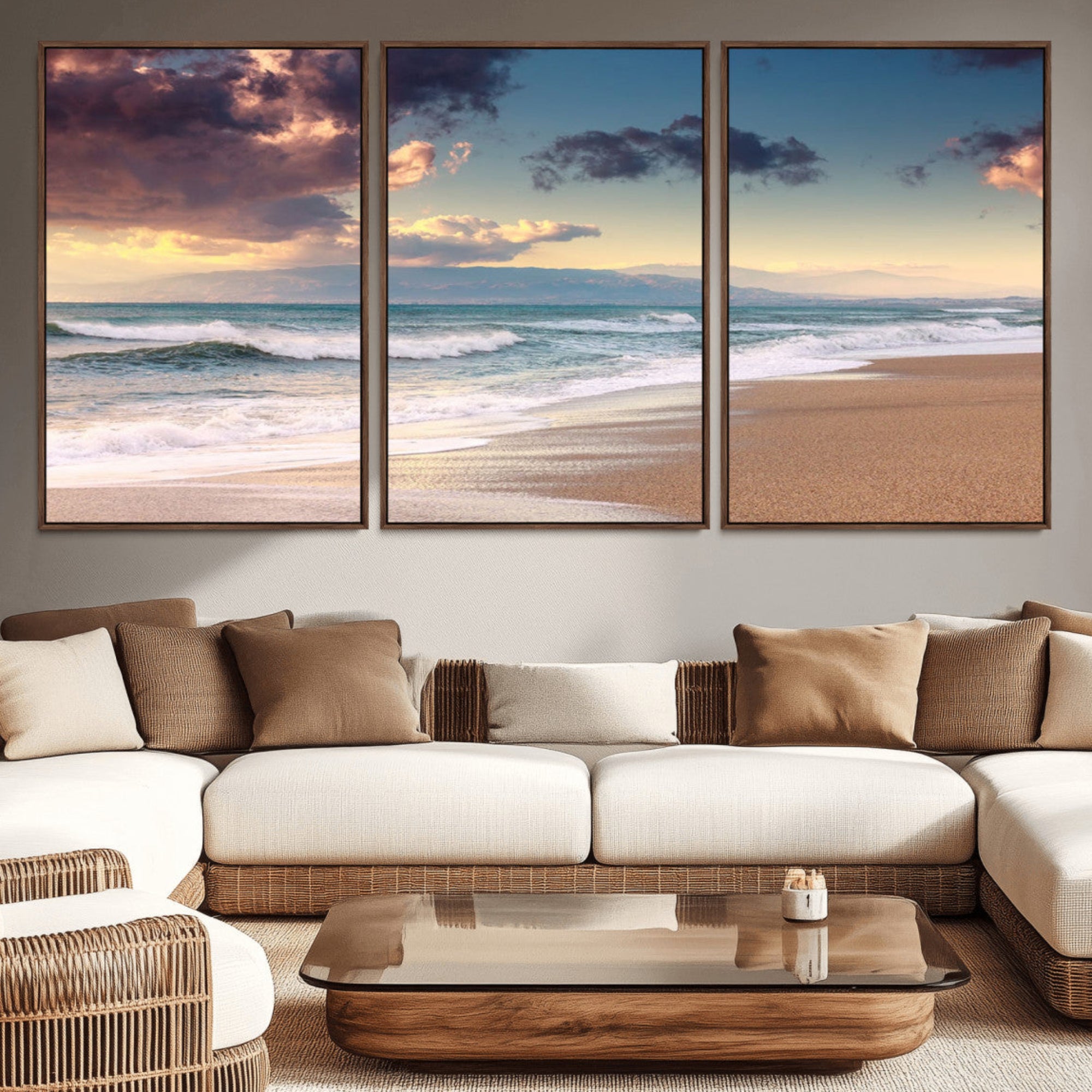 42253-MGV-CV-36X24-Cloudy Weather Beach Sunset Canvas Print | Sunrise Wall Art Canvas Print