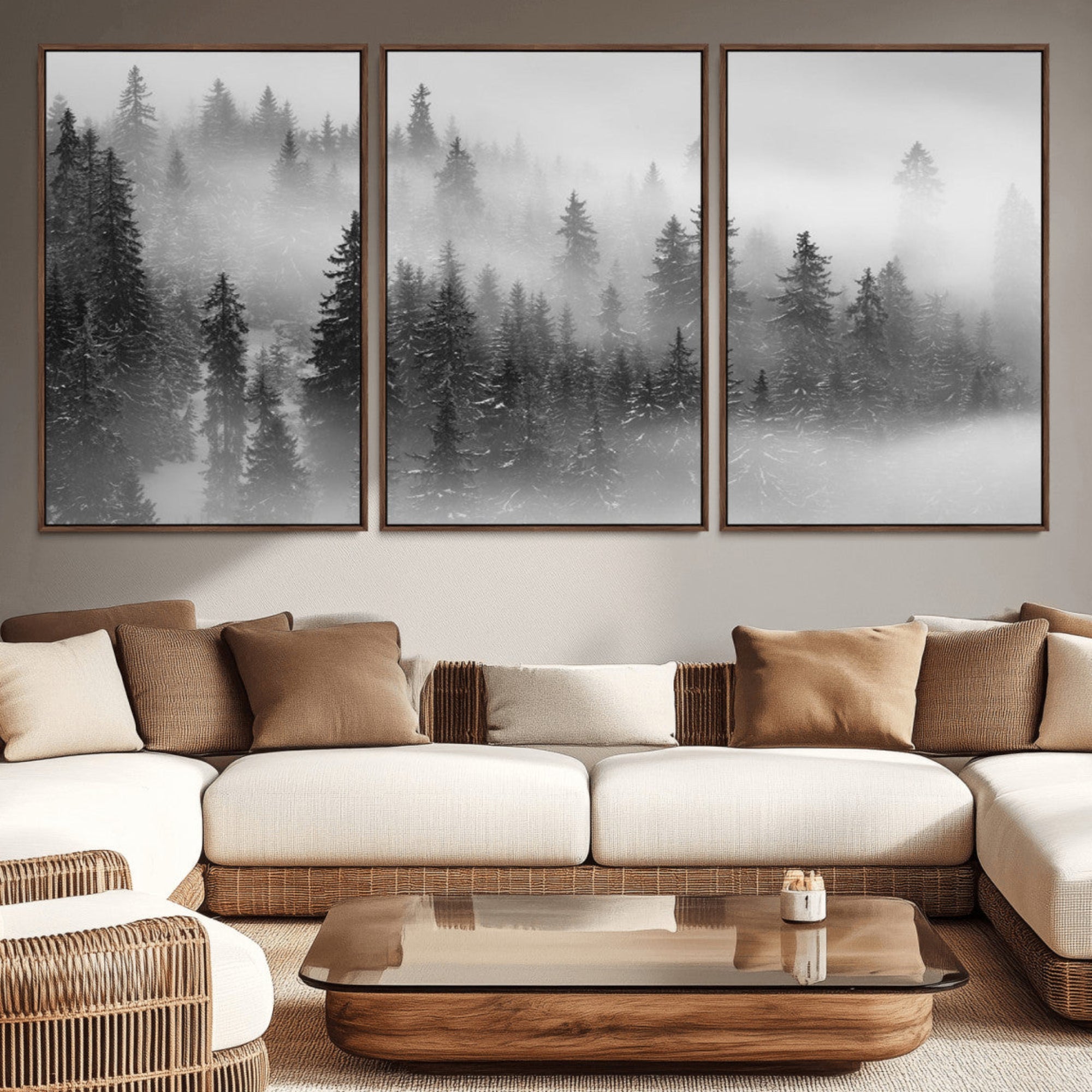 57235-MGV-CV-36X24-Foggy Misty Forest Canvas Wall Art – Black and White Landscape – Framed and Ready to Hang Modern