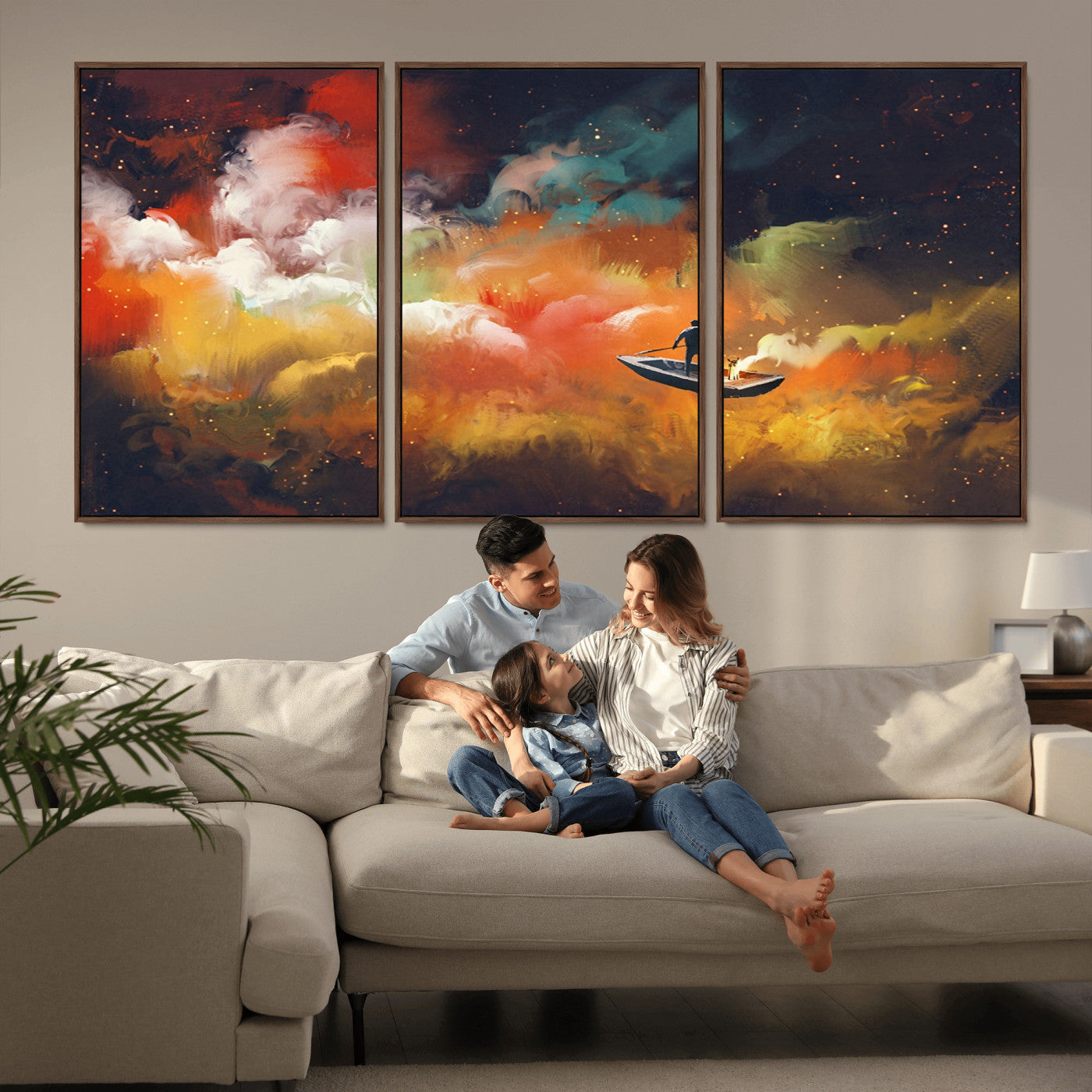 MGV-FC-60X30-3P - Surreal Space Adventure Canvas Wall Art – Dreamlike Abstract Galaxy Print – Framed and Ready to Hang for Living Room or Bedroom Decor