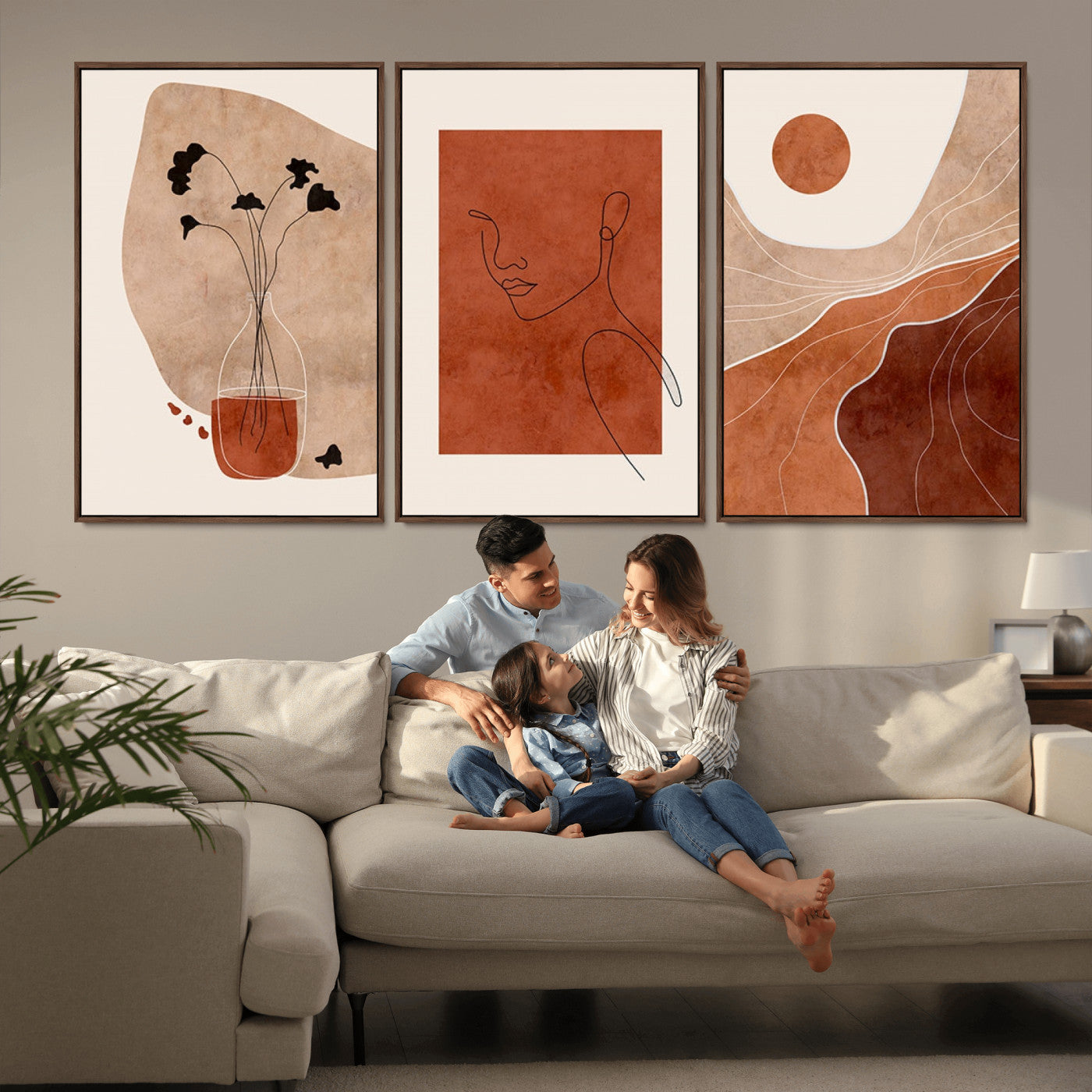 MGV-FC-60X30-3P - Boho Sunset Mountain Canvas Print, Modern Boho Sunset Mountain Landscape Triptych – Giclée Canvas