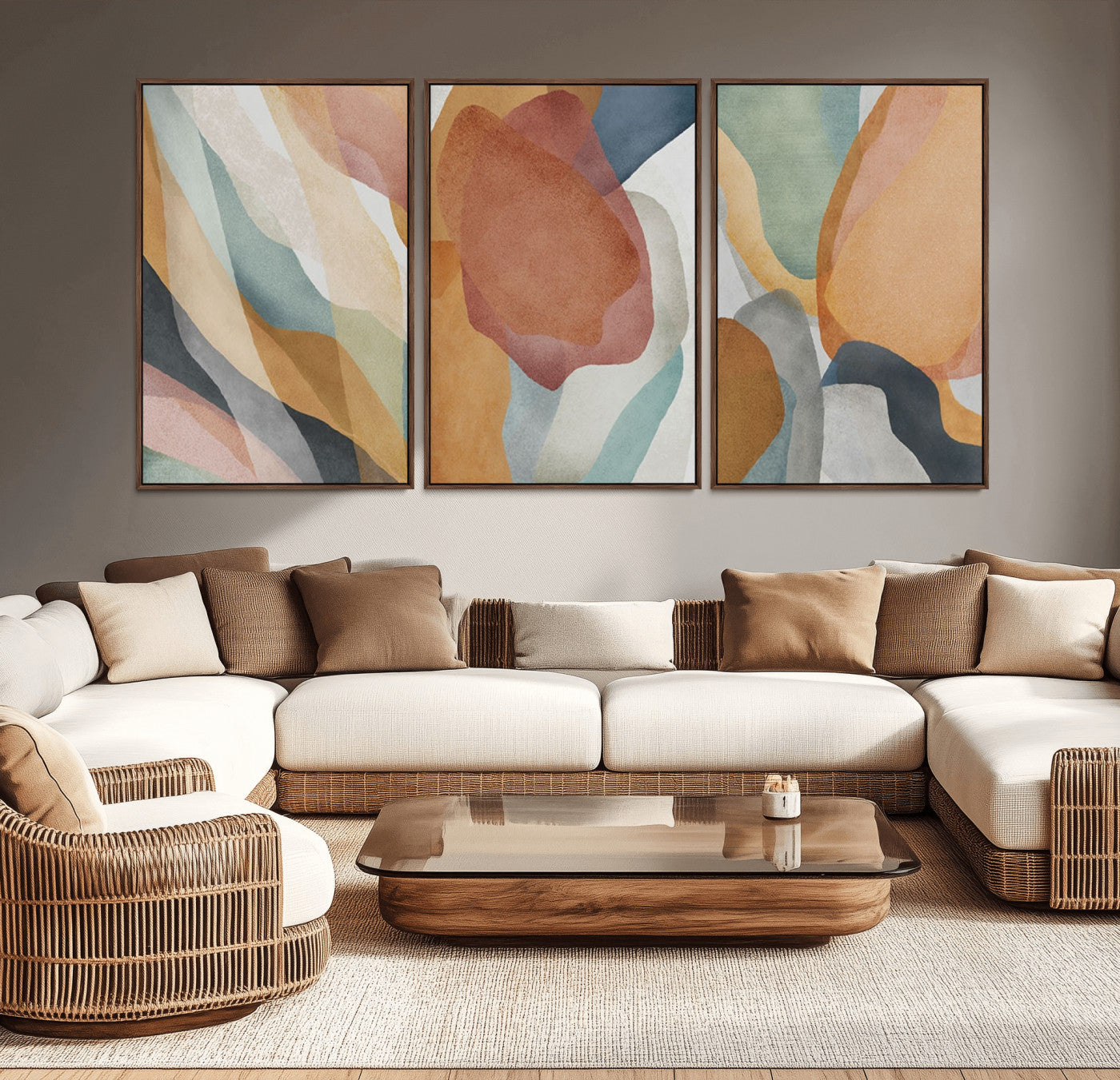 MGV-FC-60X30-3P - Boho Wall Art Canvas Print Set, Watercolor Boho Wall Art Canvas