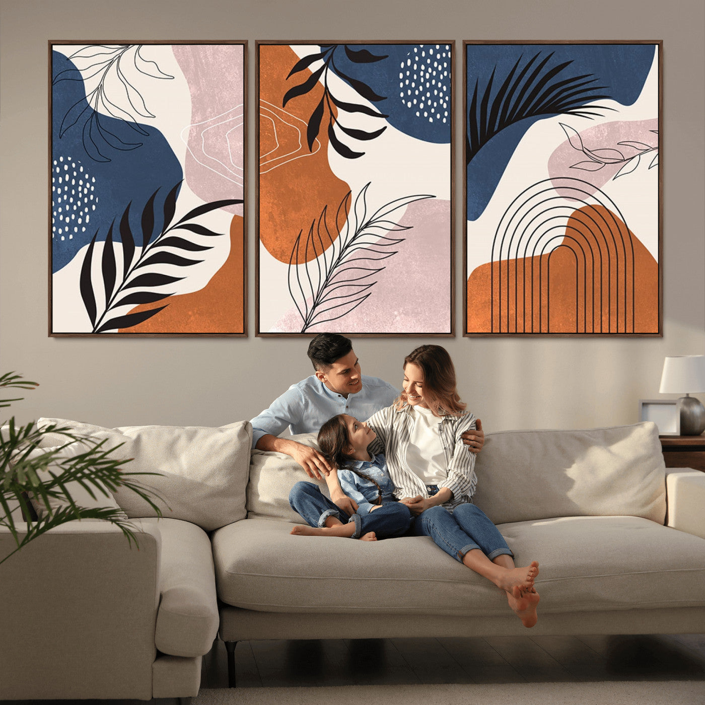 MGV-FC-60X30-3P - Boho Wall Art Canvas Print Set Mid-Century Prints Bohemian Wall Artwork Prints Boho Neutral,
