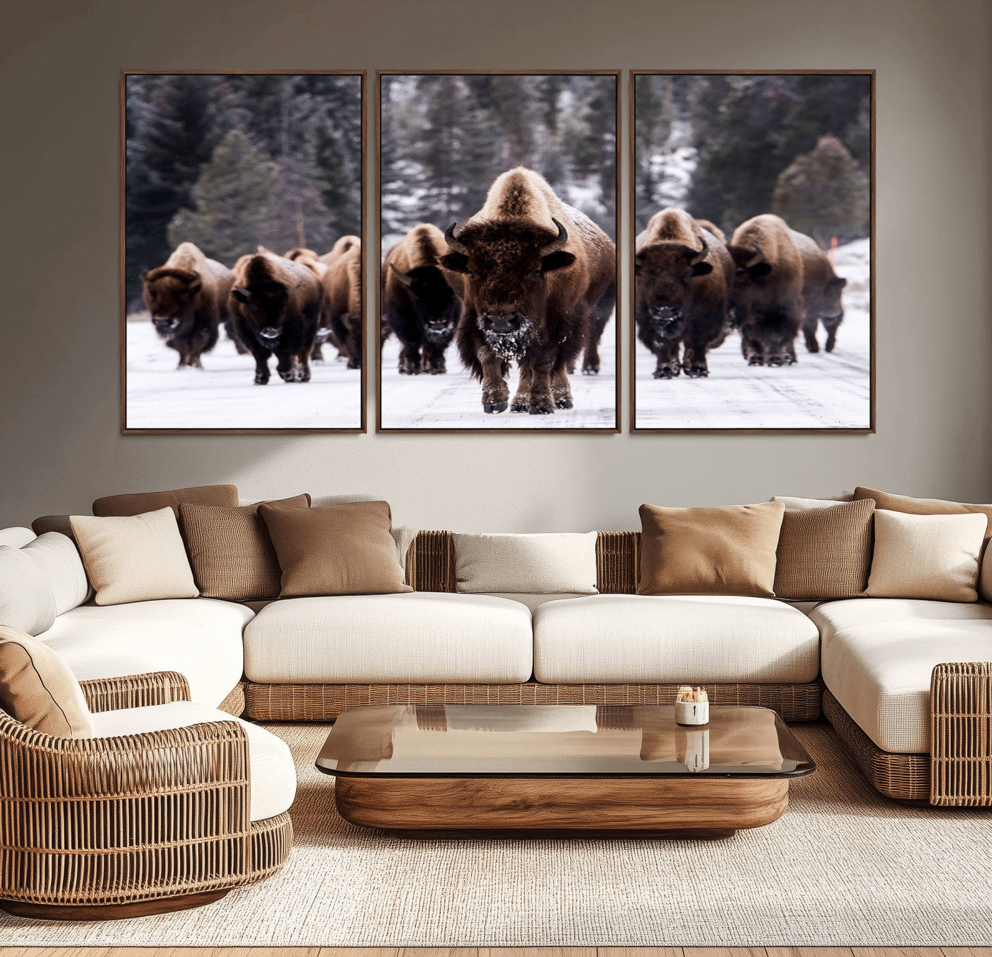 66871-MGV-CV-36X24-Bison Wall Art Canvas Print- Bison Herd Canvas Wall Art – Majestic Wildlife Photography – Framed and