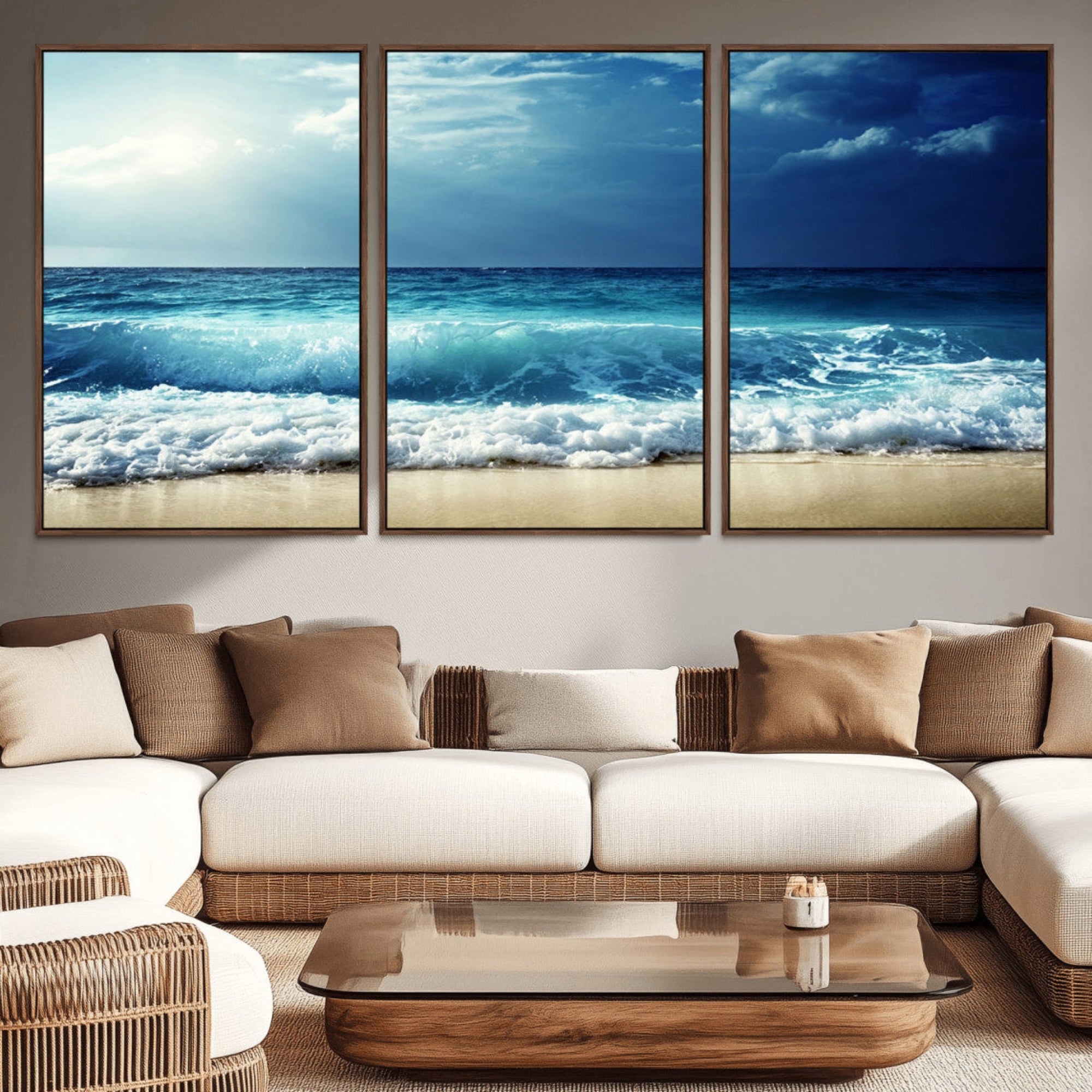 84116-MGV-CV-36X24-Majestic Ocean Wave Wall Art Canvas | 3 Panel Large Seascape Print for Living Room, Bedroom, Office