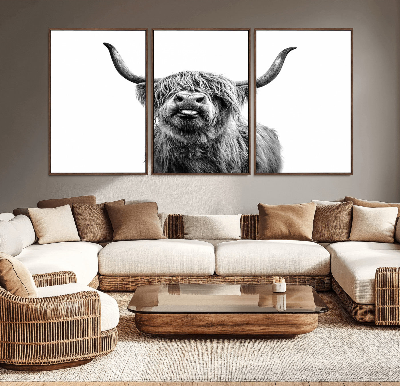 MGV-FC-60X30-3P - Fanny Scottish Highland Cow Cattle Art Print Farmhouse Wall Art Canvas Print