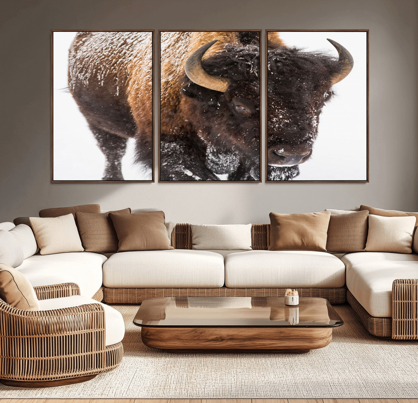 MGV-FC-60X30-3P - Bison Wall Art Canvas Print For Farmhouse, Wild Animal Wall Art