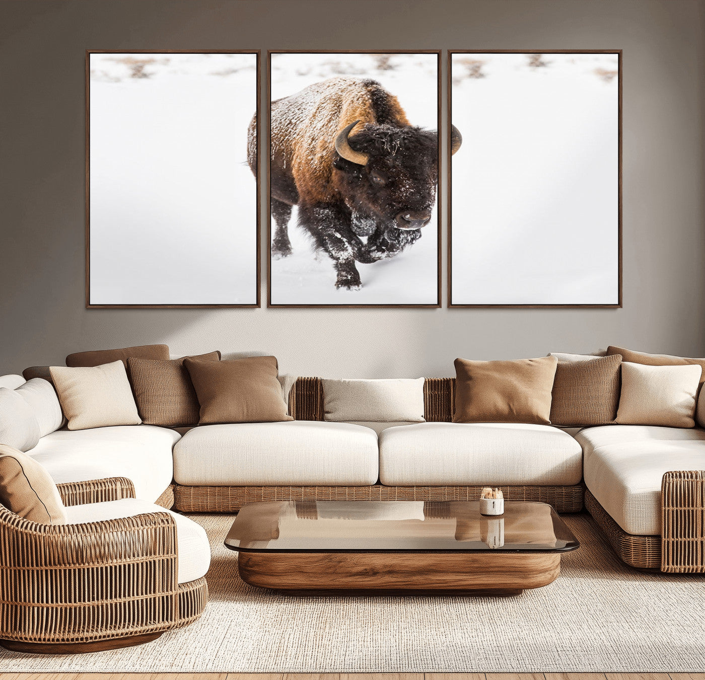 MGV-FC-60X30-3P - Bison Winter Wall Art Canvas Print For Farmhouse Decor