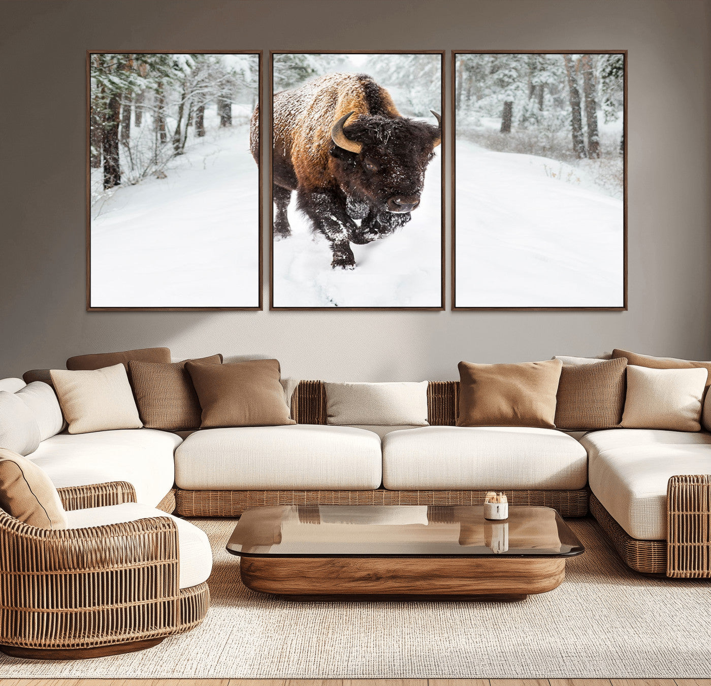 MGV-FC-60X30-3P - Bison Wall Art Canvas Print For Farmhouse, Animal Canvas Print, Wild Animal Wall Art
