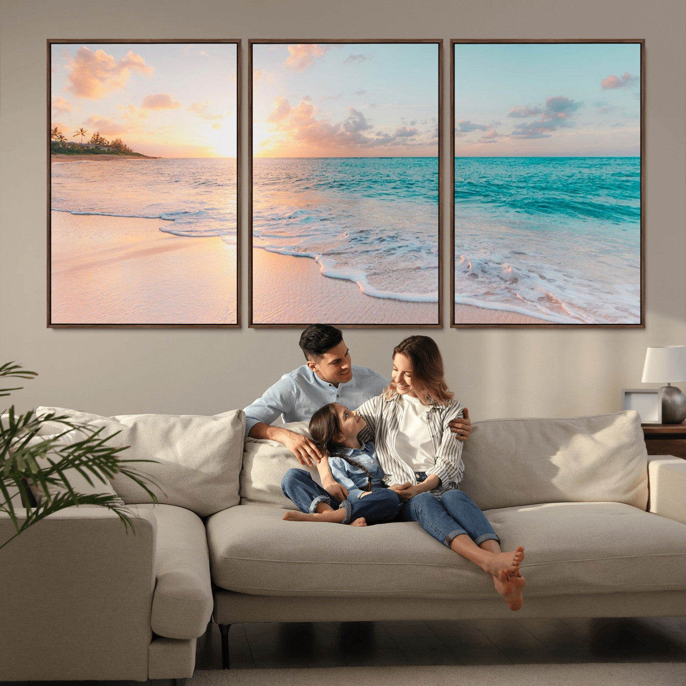 MGV-FC-60X30-3P - Beach Wall Art - Stunning Ocean Sunset Canvas Print with Coastal Design for Elegant and Relaxing
