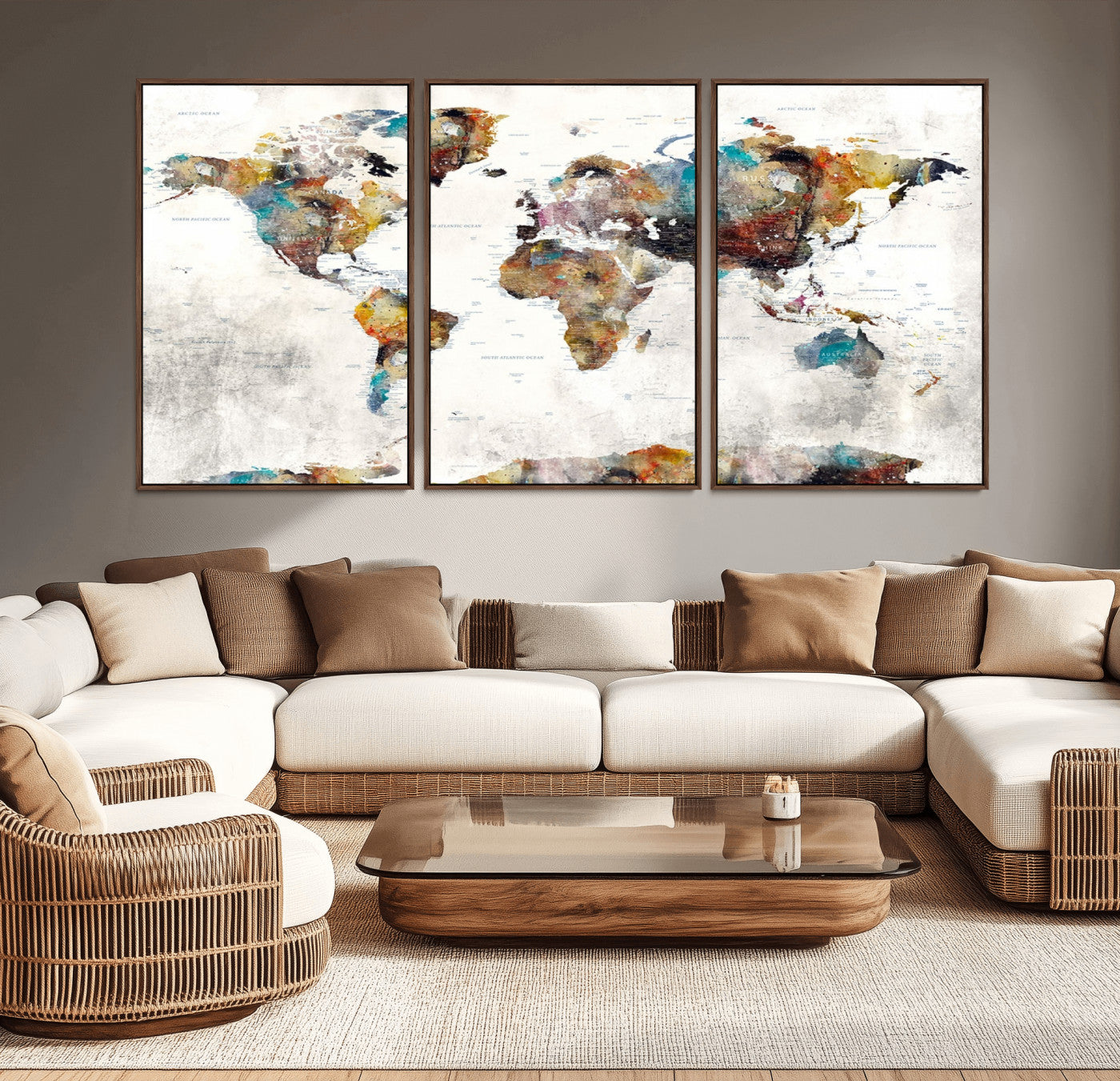 MGV-FC-60X30-3P - Push Pin World Map Canvas Print – Framed Wall Art for Couples to Track Their Travels – Anniversary
