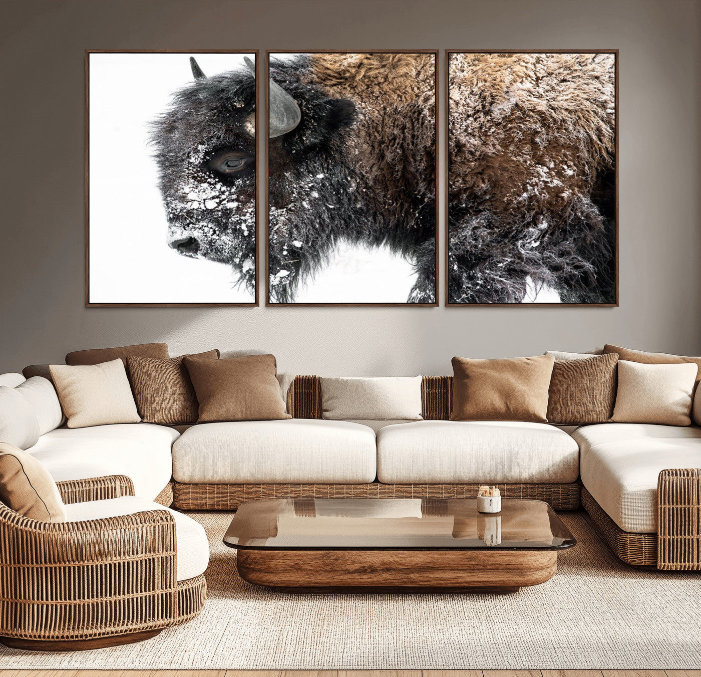 MGV-FC-60X30-3P - American Bison Wall Art Print | Buffalo Canvas Wall Art |  Framed and Ready to Hang Bison Print for