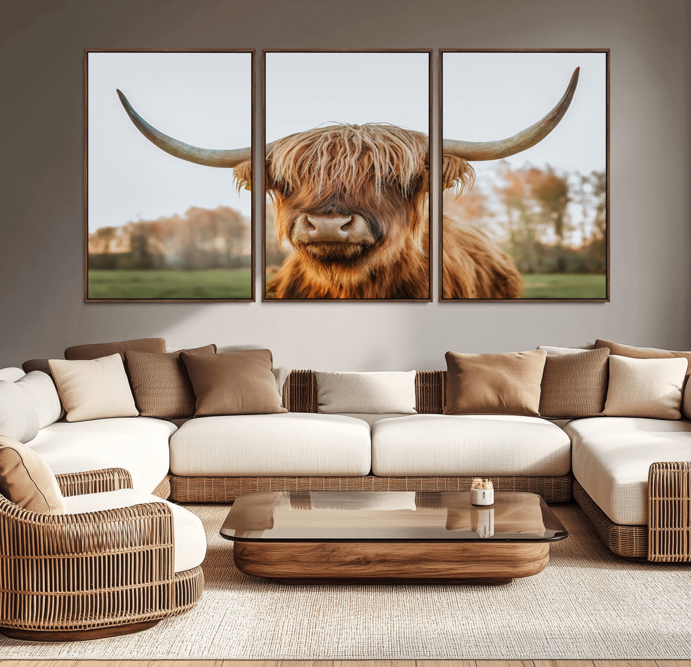 MGV-FC-60X30-3P - Highland Cow Animal Scottish Cattle Art Print Farmhouse Wall Art Canvas Print
