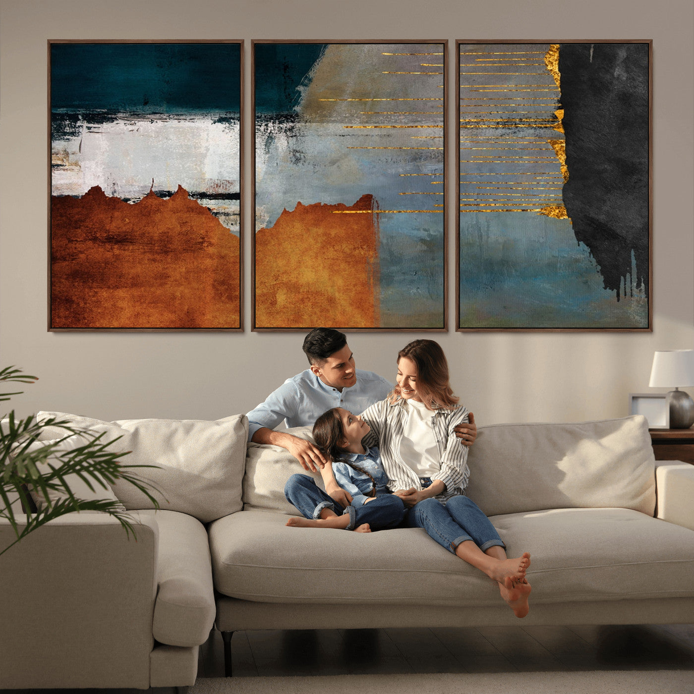 MGV-FC-60X30-3P - Modern Abstract Canvas Art Canvas Print - Framed and Ready to Hang Artwork for Contemporary Living Room or Office Decor