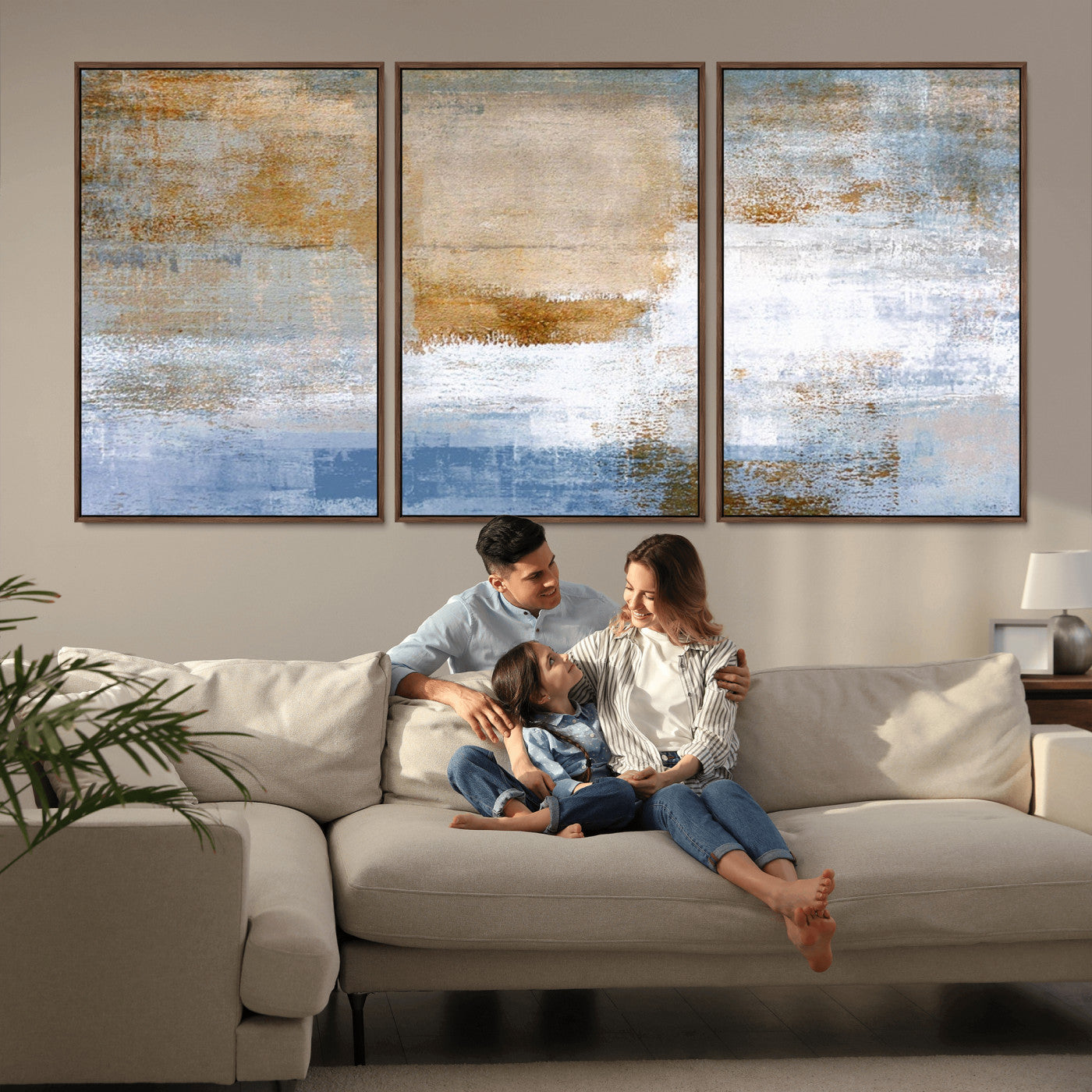 MGV-FC-60X30-3P - Blue Multi Panel Abstract Wall Art Canvas Print