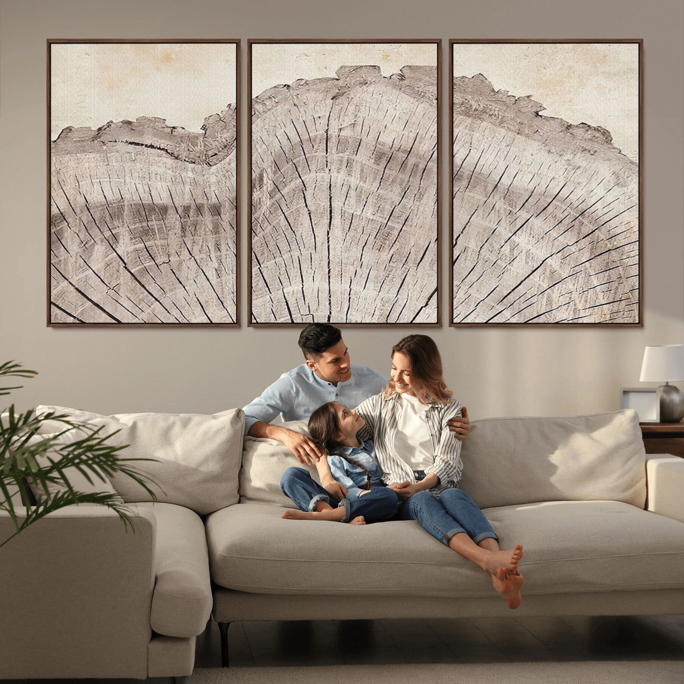 MGV-FC-60X30-3P - Tree Ring Wall Art Triptych, Rustic Wood Ring Canvas Print, Minimalist Wall Decor for Modern Homes and Farmhouse Decor