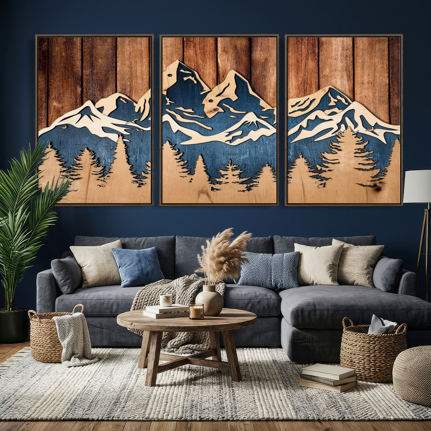 41330-MGV-CV-36X24 - Rustic Wood Style Mountain Wall Art, Nature Forest Canvas Print, Wooden Textured Mountain Artwork Print