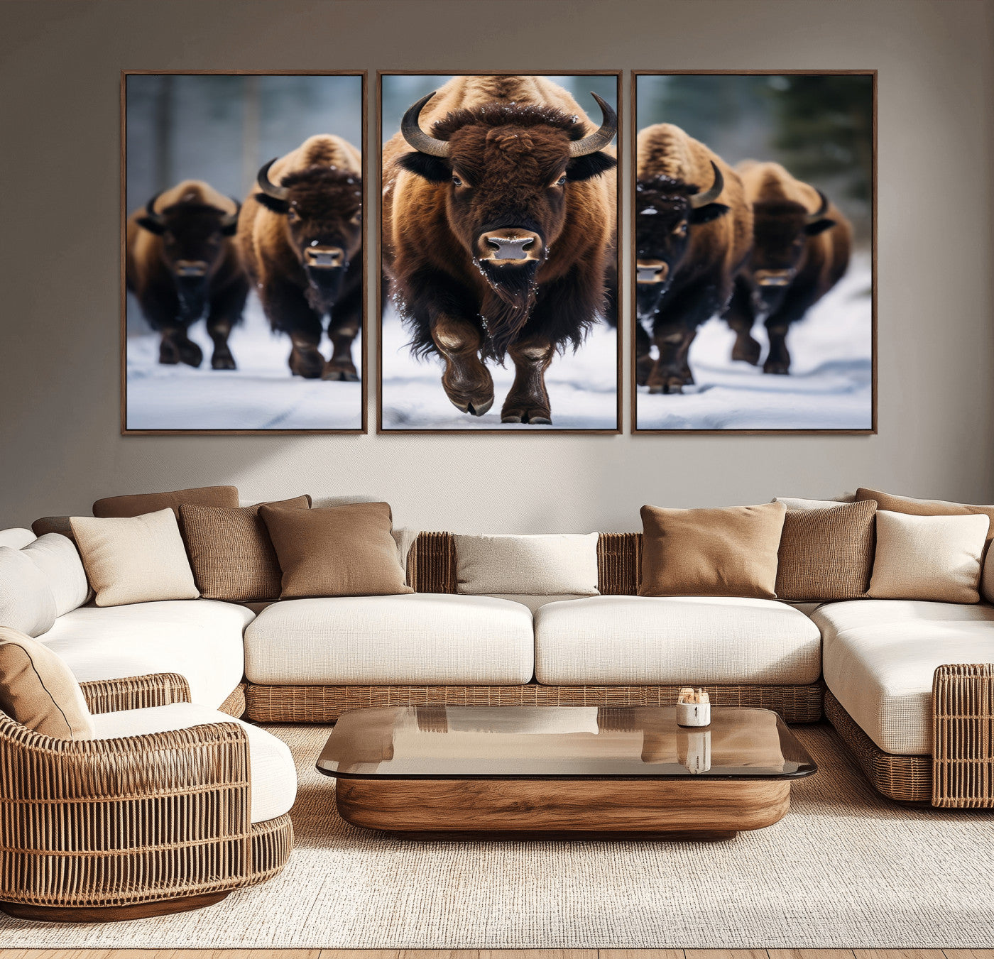 MGV-FC-60X30-3P - Buffalo Wall Art Canvas Print, American Bison Herd Wall Art Canvas Print - Bison Canvas Print