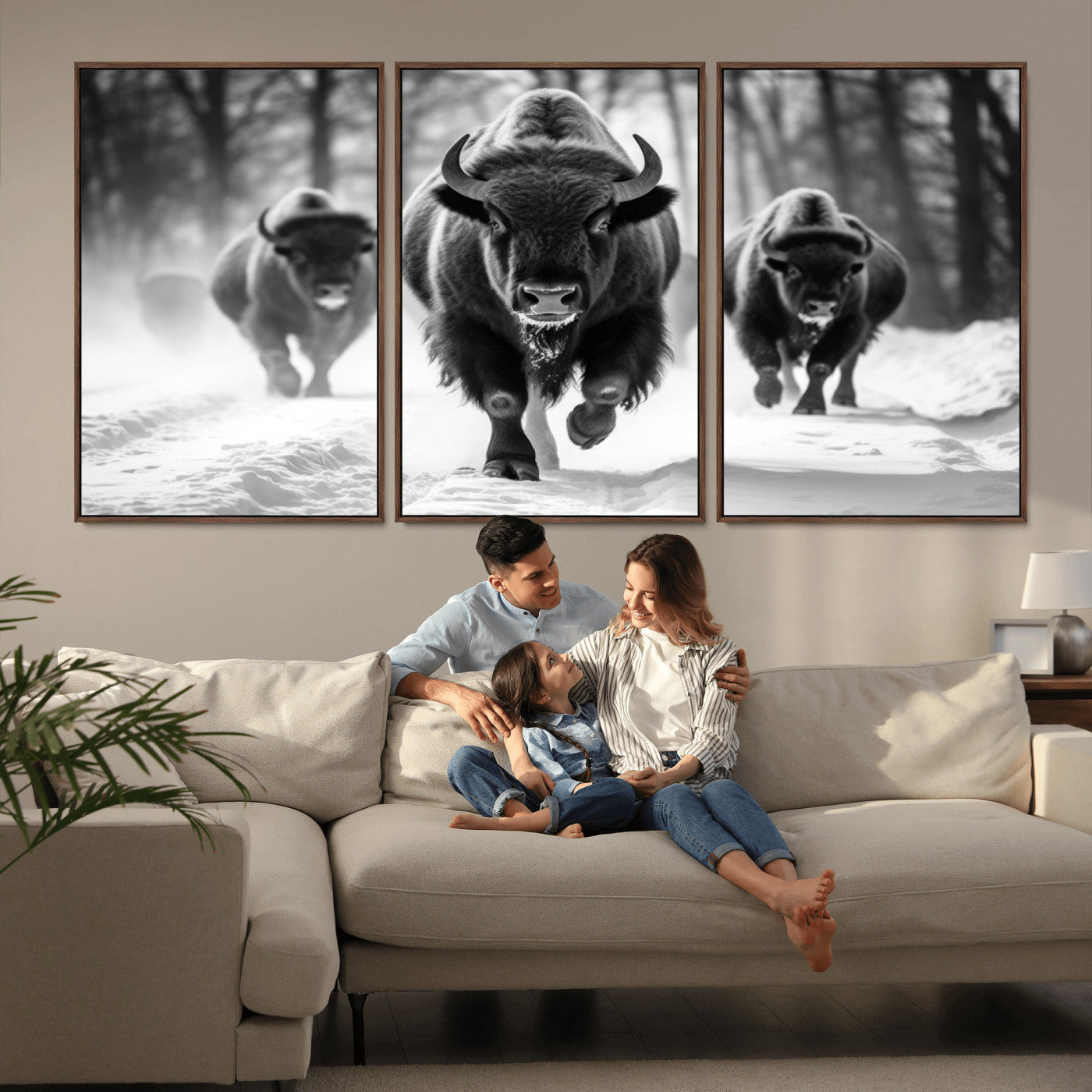 MGV-FC-60X30-3P - Buffalo Wall Art Canvas Print, Bison Family Wall Art Canvas Print