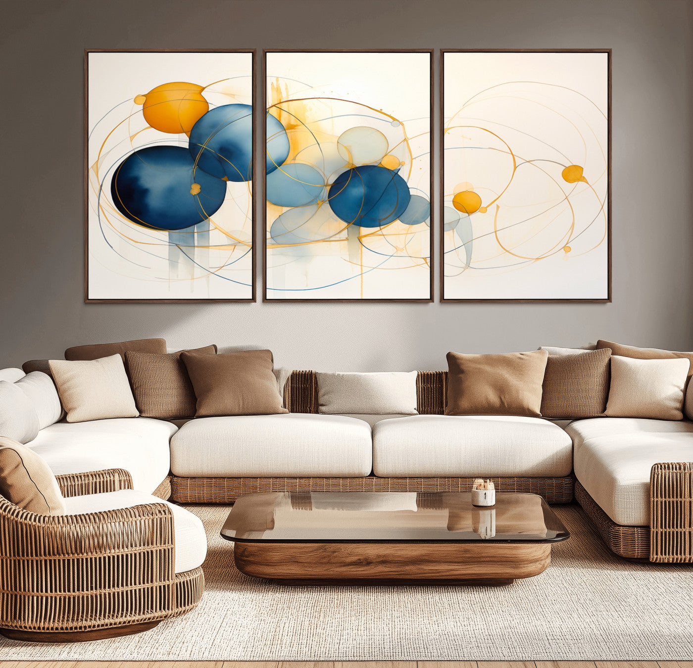 -Geometric Blue Orange Abstract Wall Art Canvas, Geometric Blue Orange Canvas Print