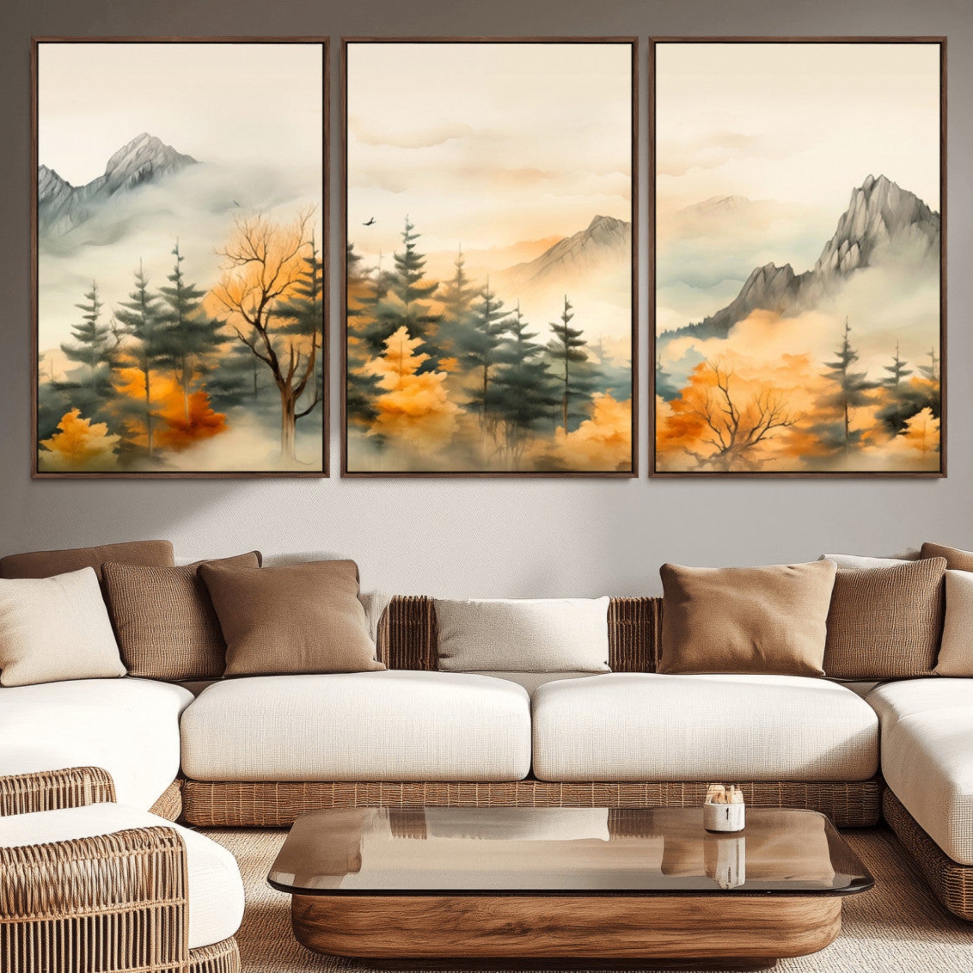79192-MGV-CV-36X24-Abstract Watercolor Mountains and Trees Autumn Art, Watercolor Mountains and Trees Canvas Print