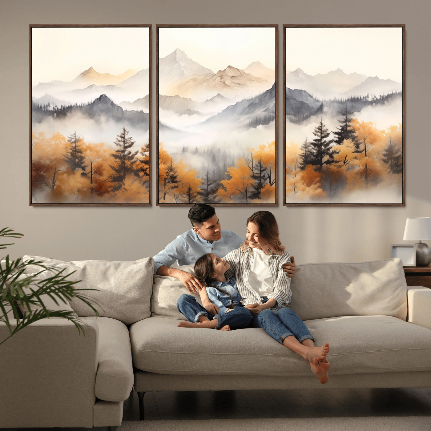 MGV-FC-60X30-3P - Mountain and Forest Landscape Wall Art | Misty Autumn Forest and Mountains Canvas Print for Living Room, Bedroom, Office | Large Wall Art Decor