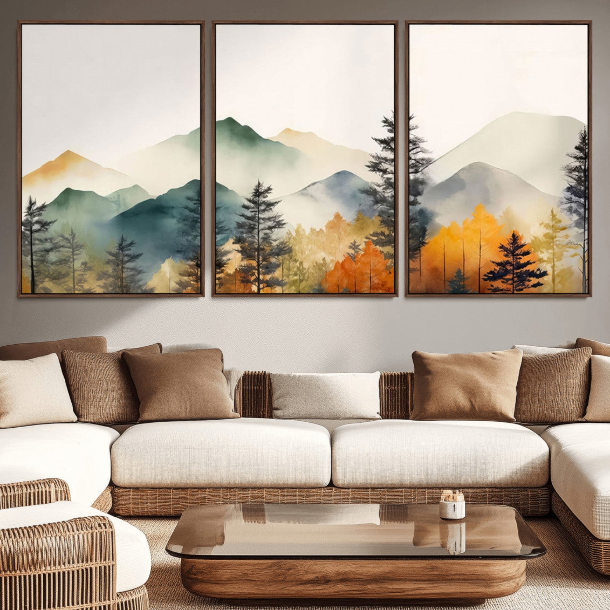 25689-MGV-CV-36X24-Abstract Watercolor Mountains and Trees Autumn Wall Art, Mountains and Trees Autumn Wall Art Canvas