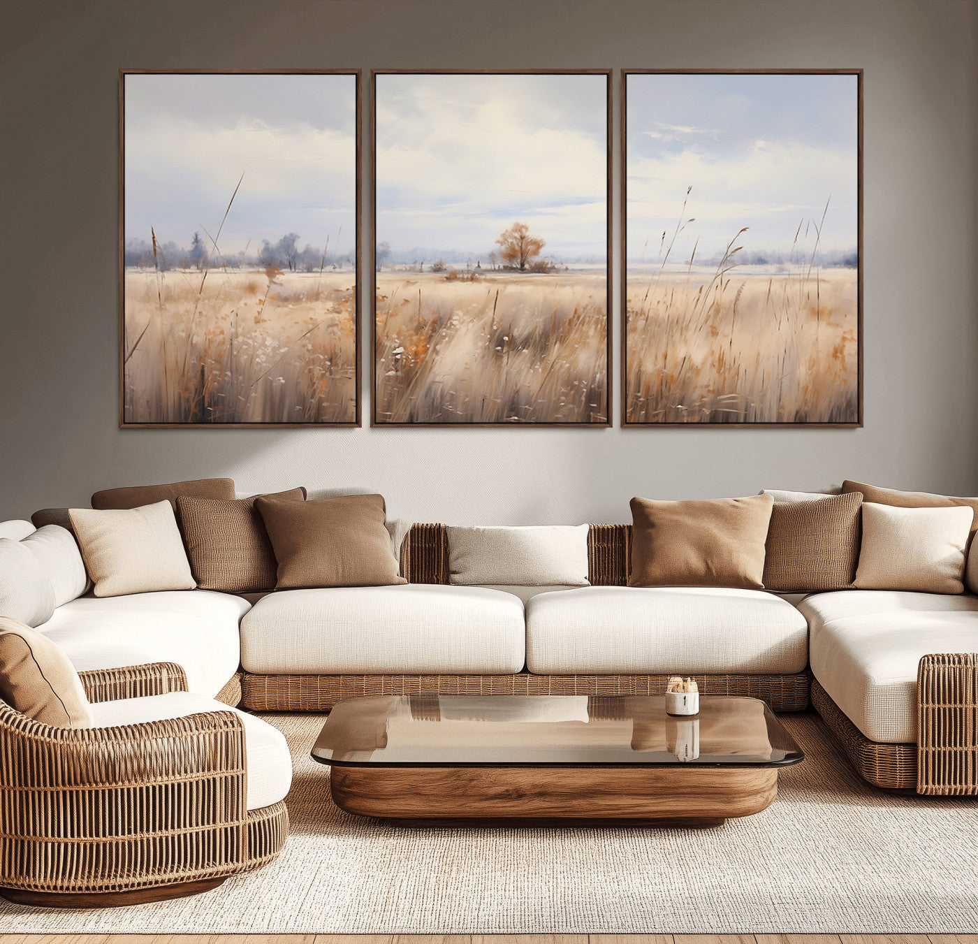-Golden Fields Wall Art Print Canvas – Serene Landscape of Nature’s Tranquility in Minimalist for
