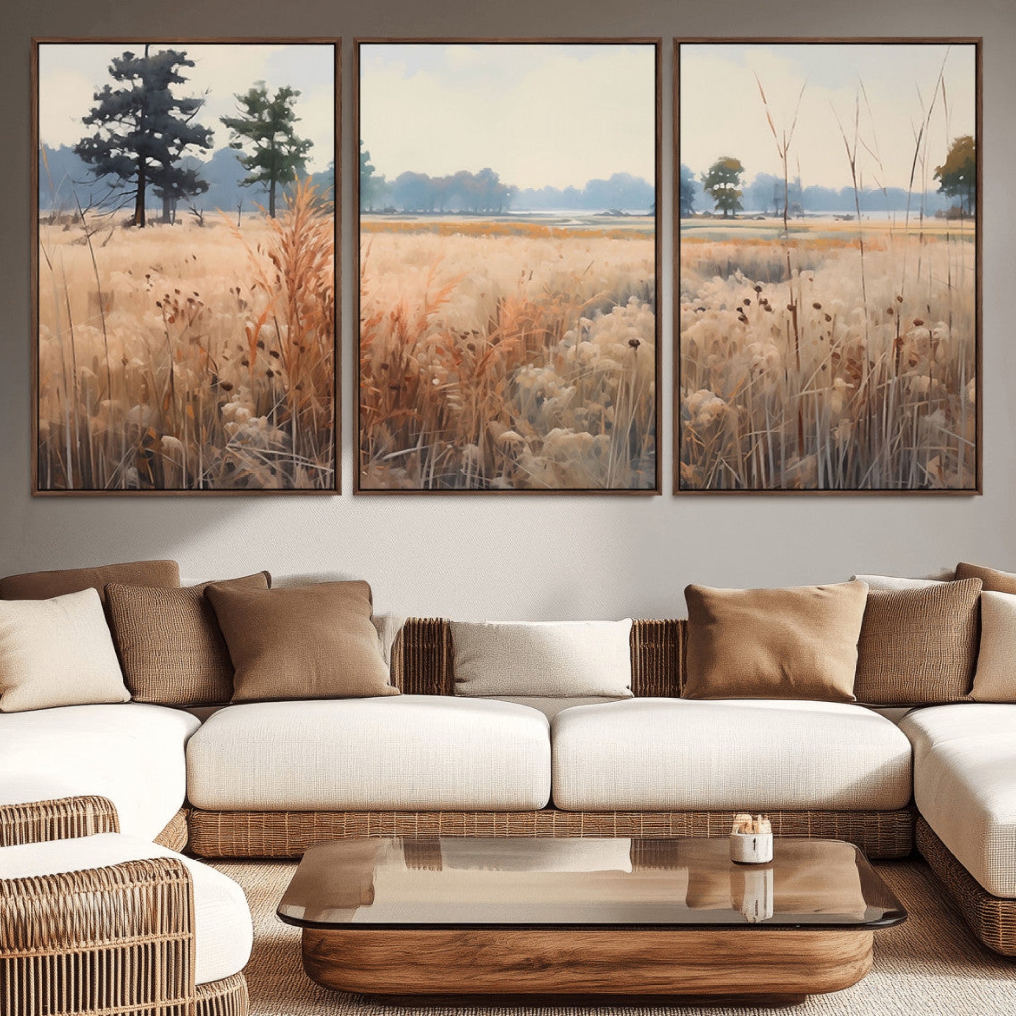 98822-MGV-CV-36X24-Golden Fields Canvas Wall Art Print – Serene Landscape of Nature’s Tranquility in Minimalist Modern