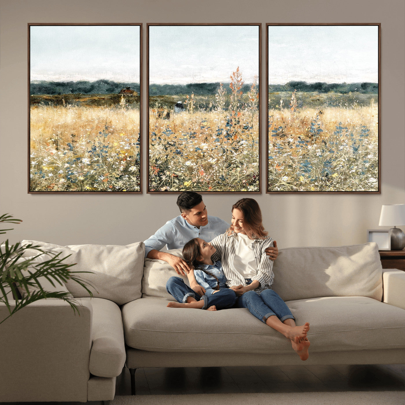 MGV-FC-60X30-3P - Wildflower Field Wall Art Canvas | Nature-Inspired Landscape Canvas Print for Living Room or Office | Rustic Floral Decor