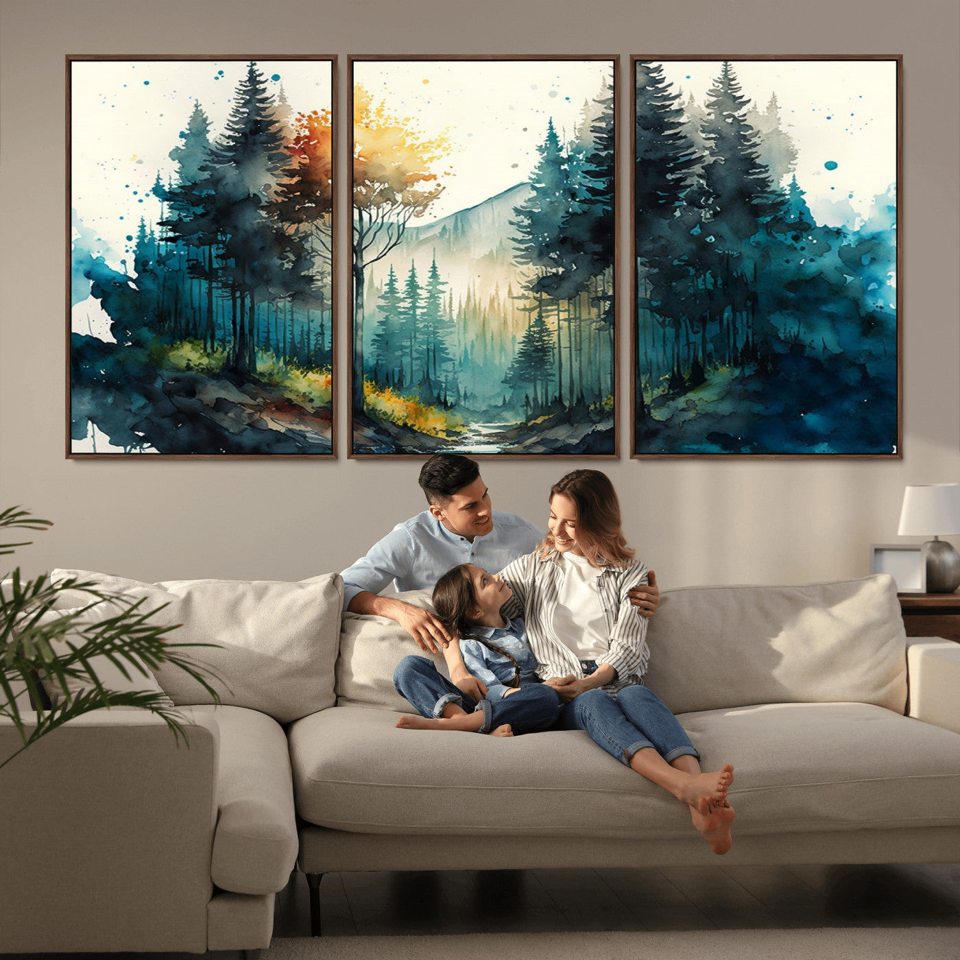 MGV-FC-60X30-3P - Watercolor Trees Forest Abstract Wall Art Canvas Print