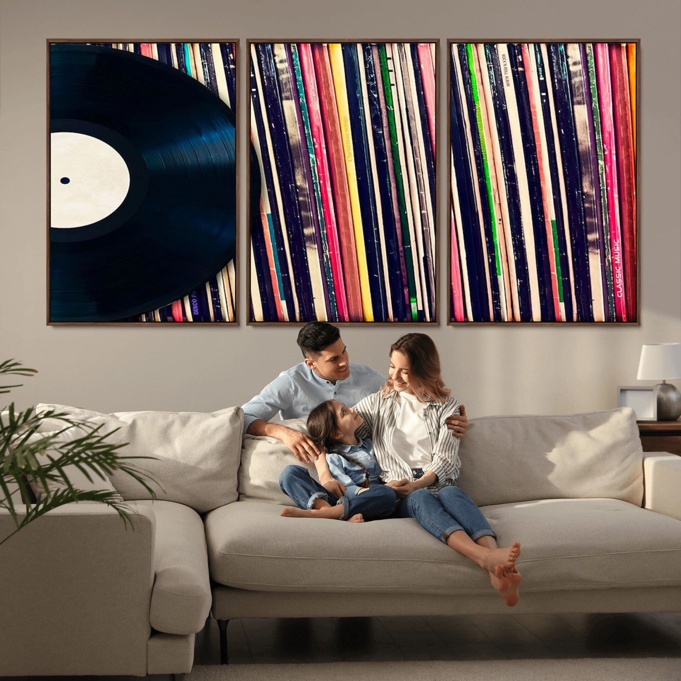 MGV-FC-60X30-3P - Vinyl Record and Album Collection Canvas Wall Art - Retro Music Decor for Living Room, Vintage Vinyl Lover’s Set