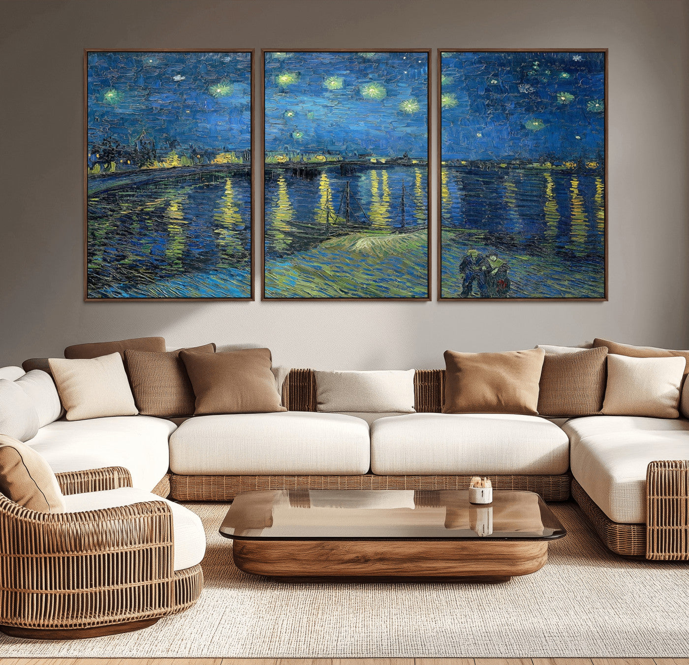 -Vincent van Gogh Starry Night over the Rhone Abstract Wall Art Canvas, Starry Night Canvas Print