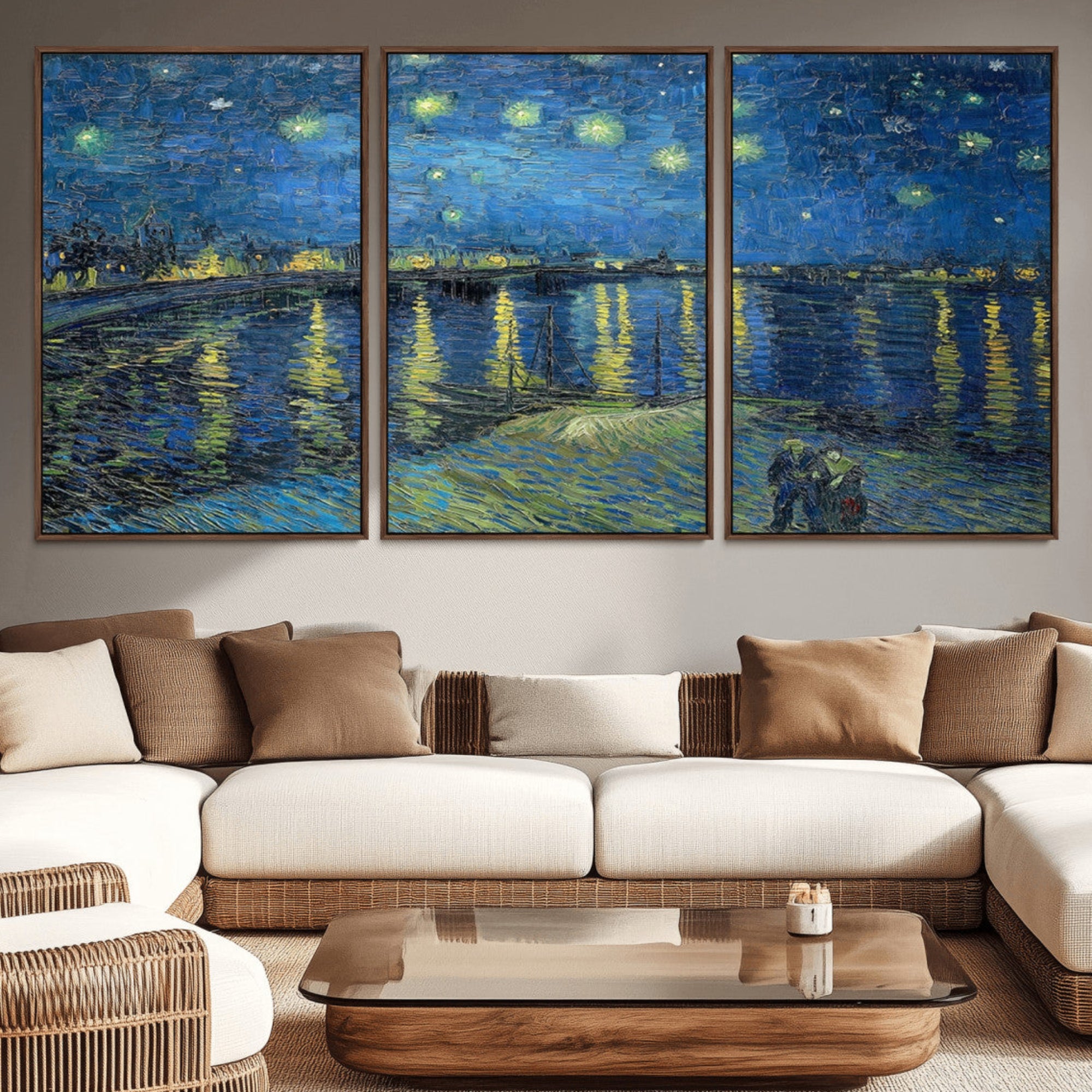 94605-MGV-CV-36X24-Vincent van Gogh Starry Night over the Rhone Abstract Wall Art Canvas, Starry Night Canvas Print