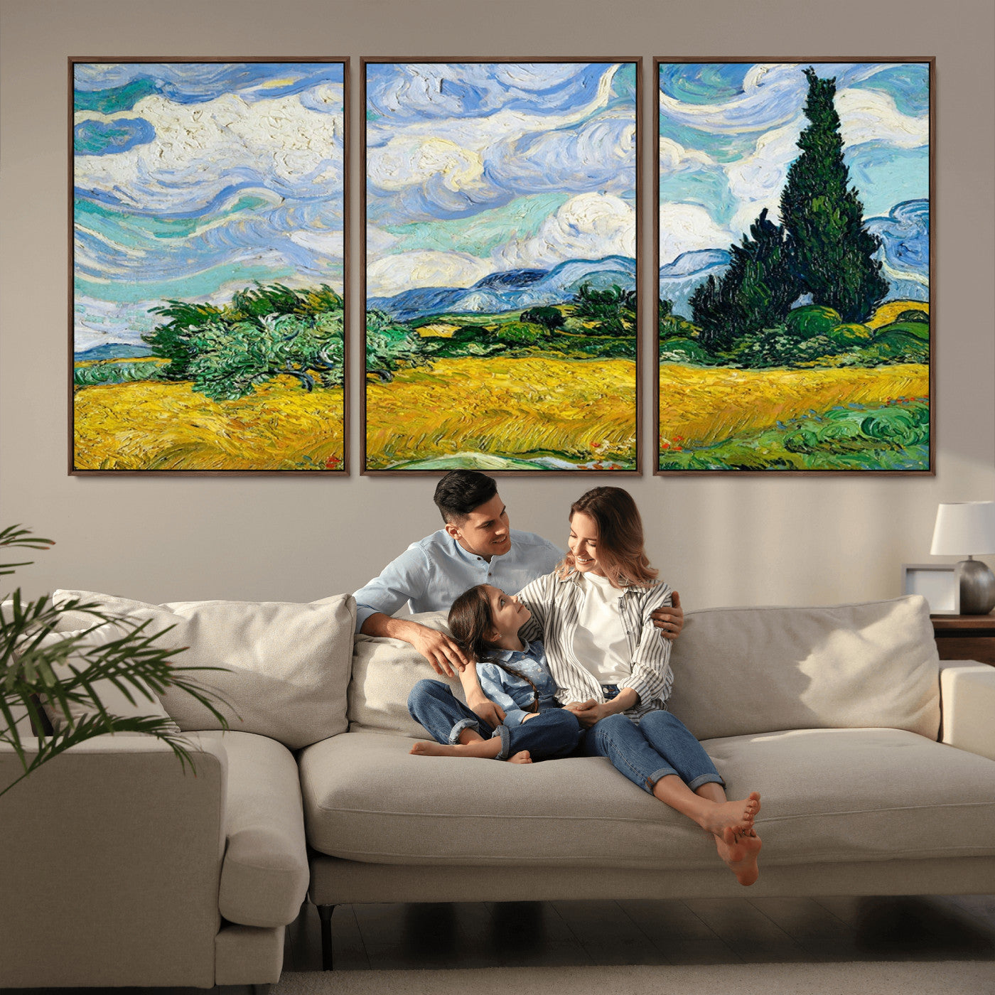 MGV-FC-60X30-3P - Wheatfield With Cypresses By Van Gogh Painting Wall Art Canvas Print