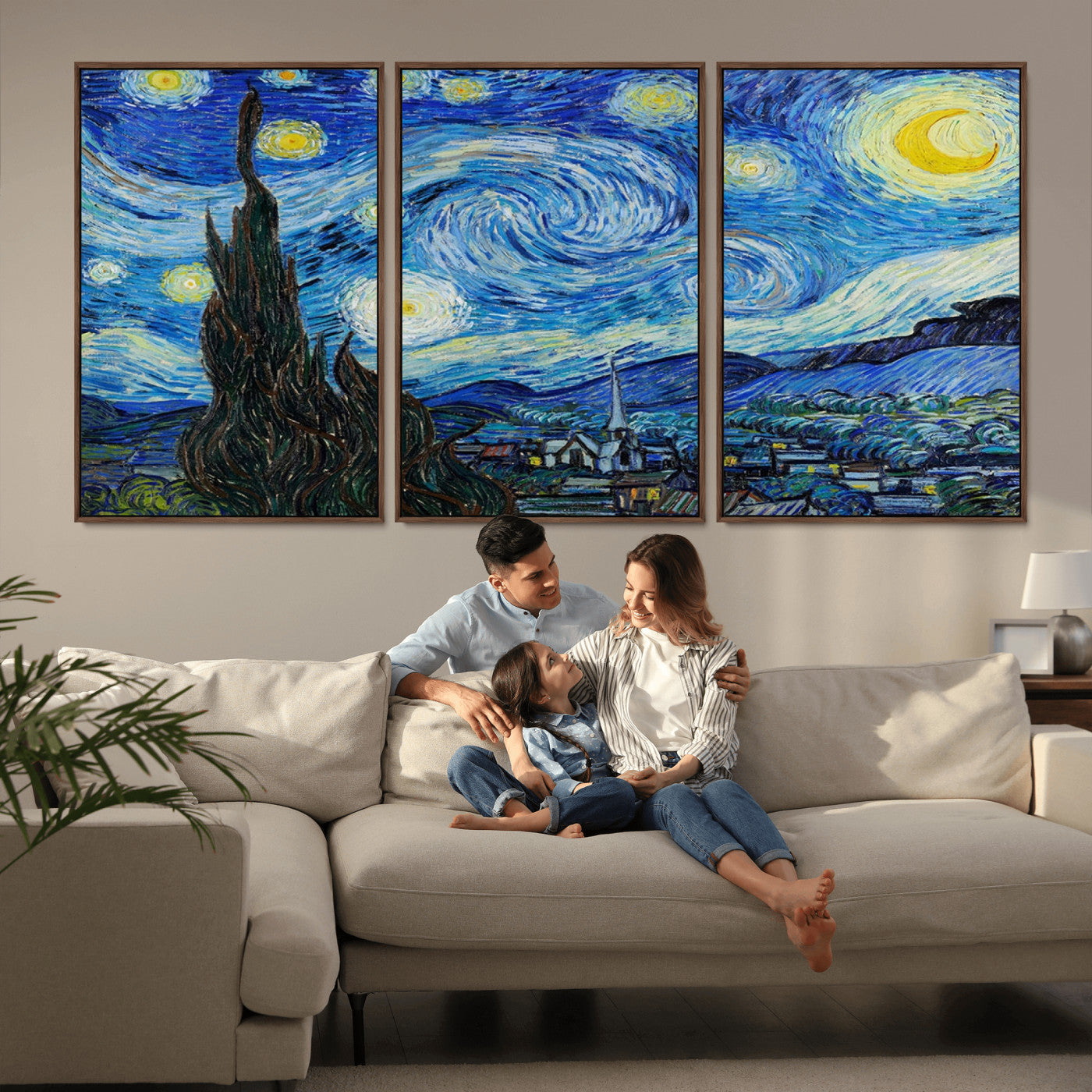MGV-FC-60X30-3P - Vincent Van Gogh The Starry Night Abstract Wall Art Canvas Print